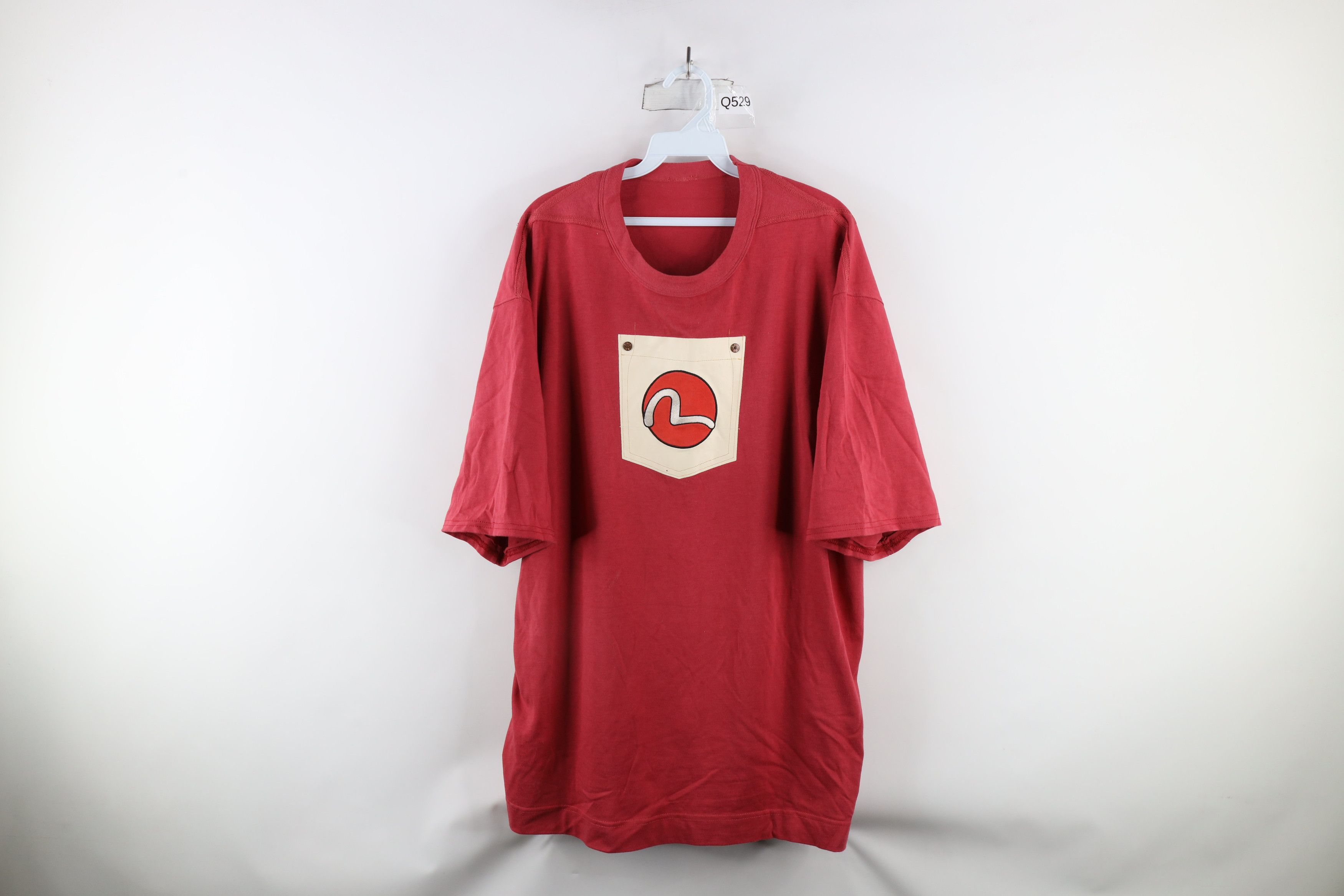 Evisu × Vintage Vtg 90s Evisu Jeans Logo Short Sleeve T-Shirt Red Cotton Size US XL / EU 56 / 4 - 1 Thumbnail