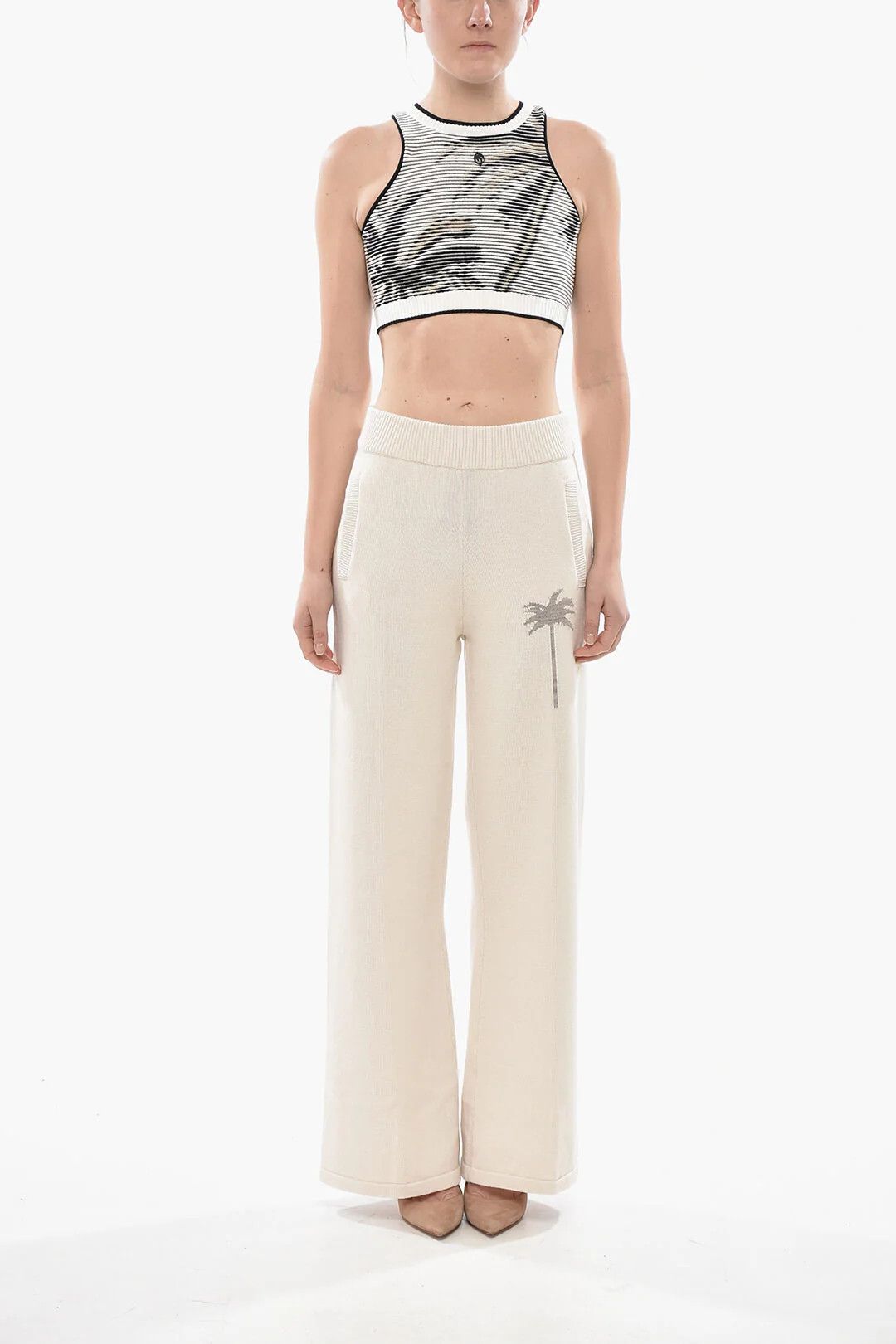 Palm Angels og1mm0326 Knit Crop Top in Black & White Size M / US 6-8 / IT 42-44 - 4 Thumbnail