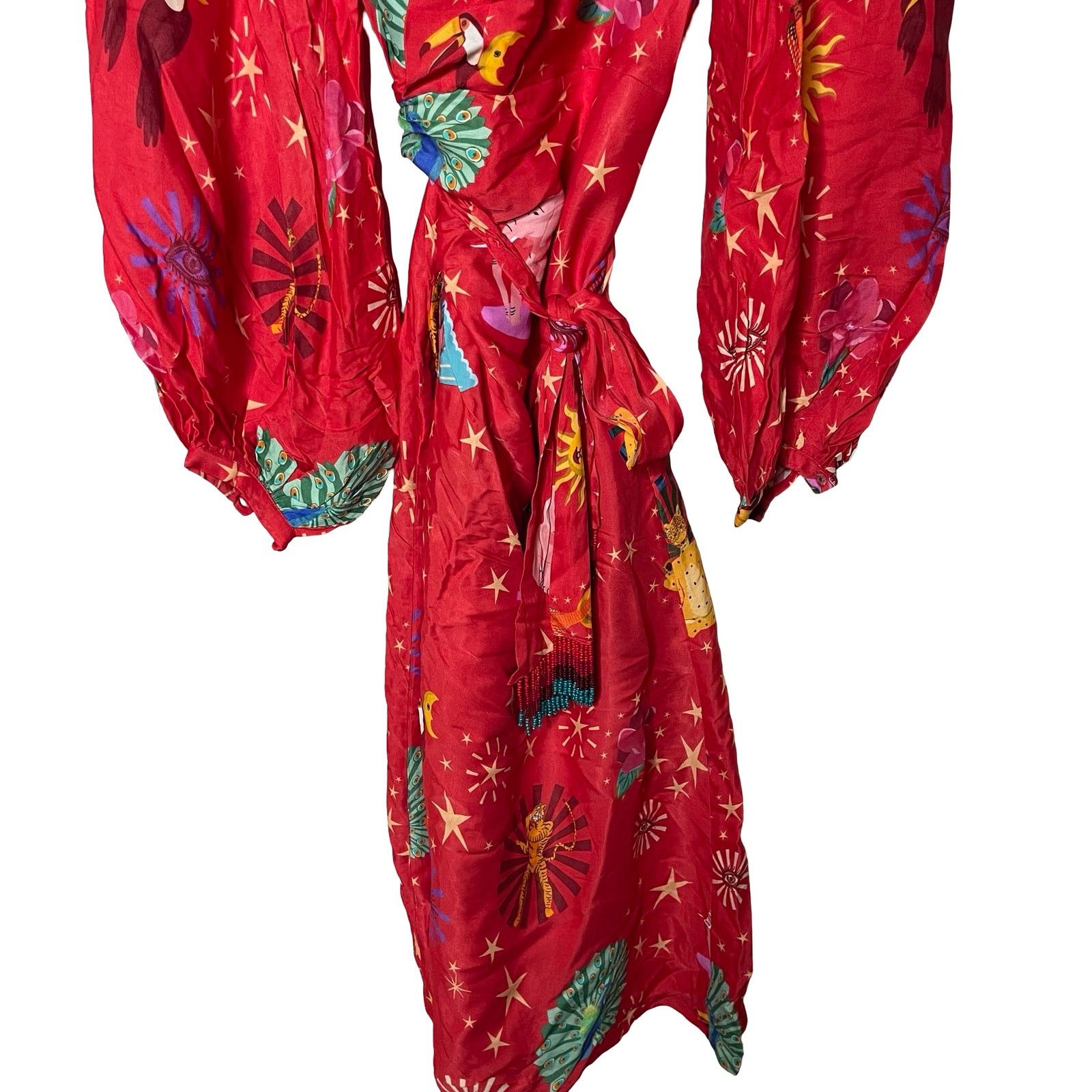 Farm Rio Farm Rio Lotus Star Front Twisted Midi Red Dress sz S Size S / US 4 / IT 40 - 4 Thumbnail