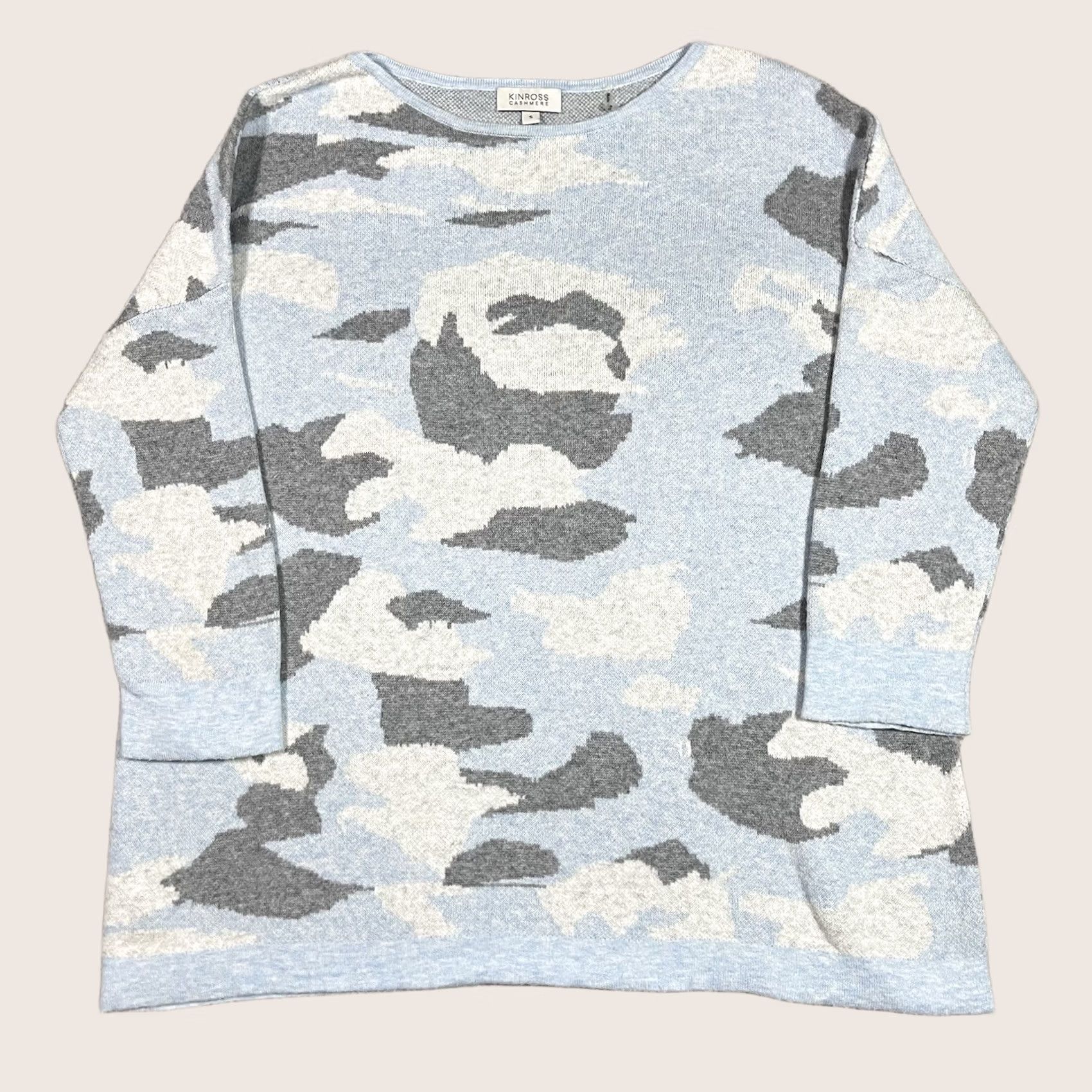 Vintage Kinross Cashmere Sweater Womens S Blue Camo Print Pullover Preppy Pullover Knit Geometric Blue Womens S Kinross Sweater Size S / US 4 / IT 40 - 1 Thumbnail