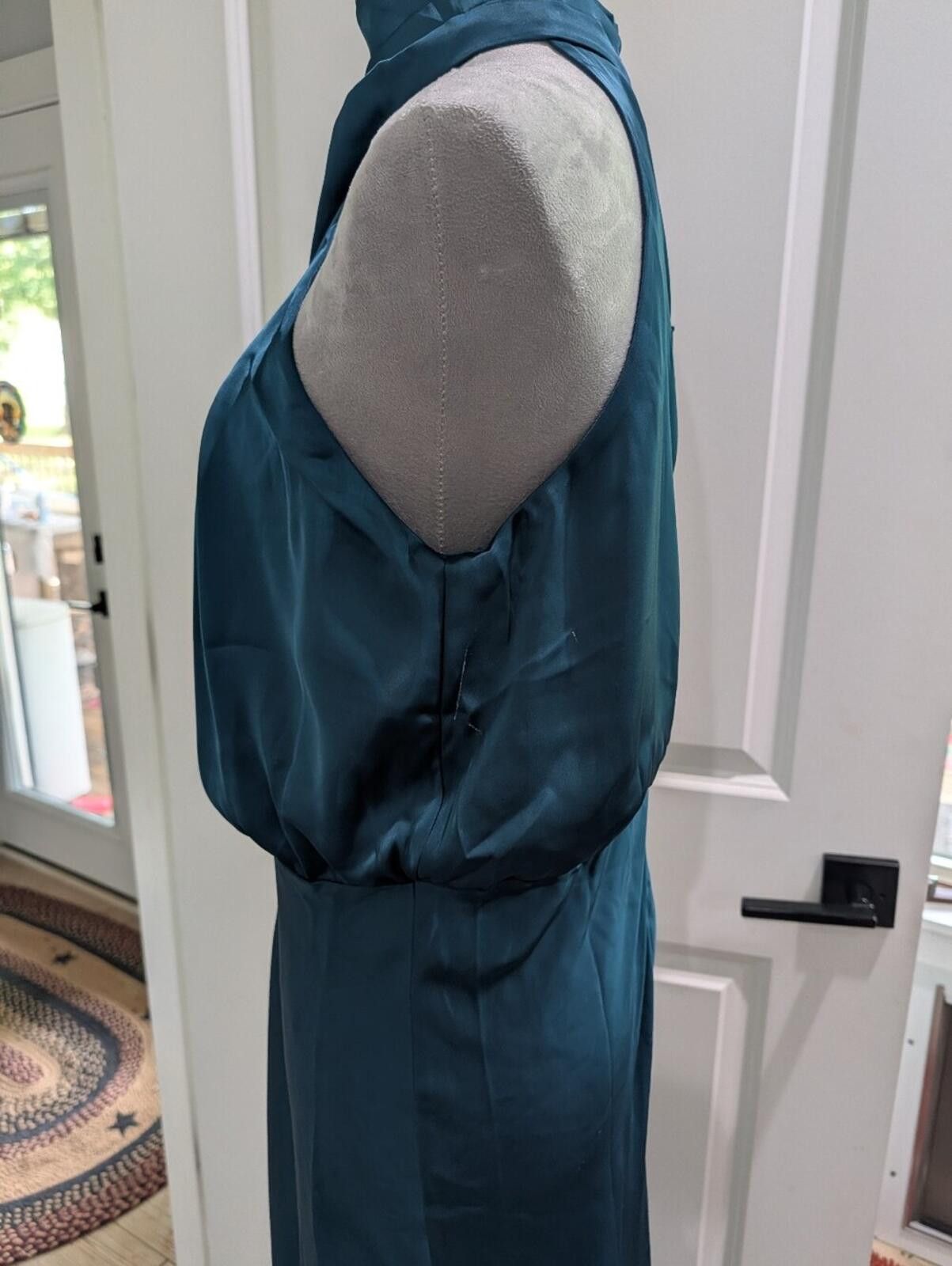 Other Teal Satin High-Neck Sleeveless Maxi Dress Size L / US 10 / IT 46 - 3 Thumbnail