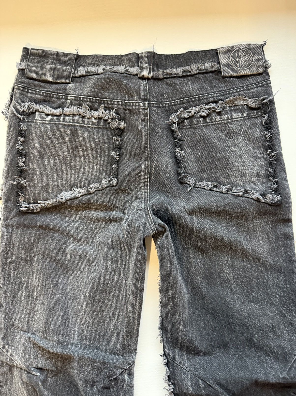 No Faith Studios NO/FAITH STUDIOS Flared Denim Pants Black Heavy Raw Edges Size US 36 / EU 52 - 4 Thumbnail