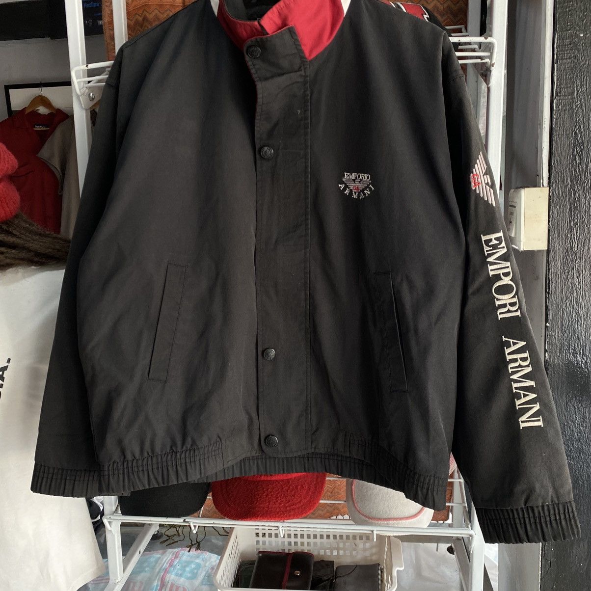 Emporio Armani Vintage Emporio Armani Black Red Spellout Logo Bomber Jacket Size US L / EU 52-54 / 3 - 5 Thumbnail