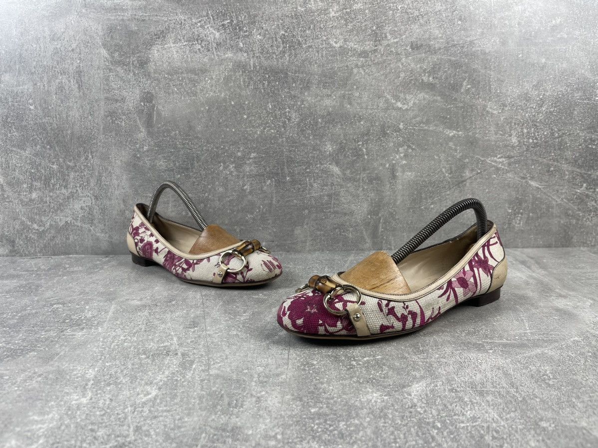Gucci Gucci Bamboo Floral White/Pink Leather Cotton Flats Shoes Size US 6 / IT 36 - 4 Thumbnail