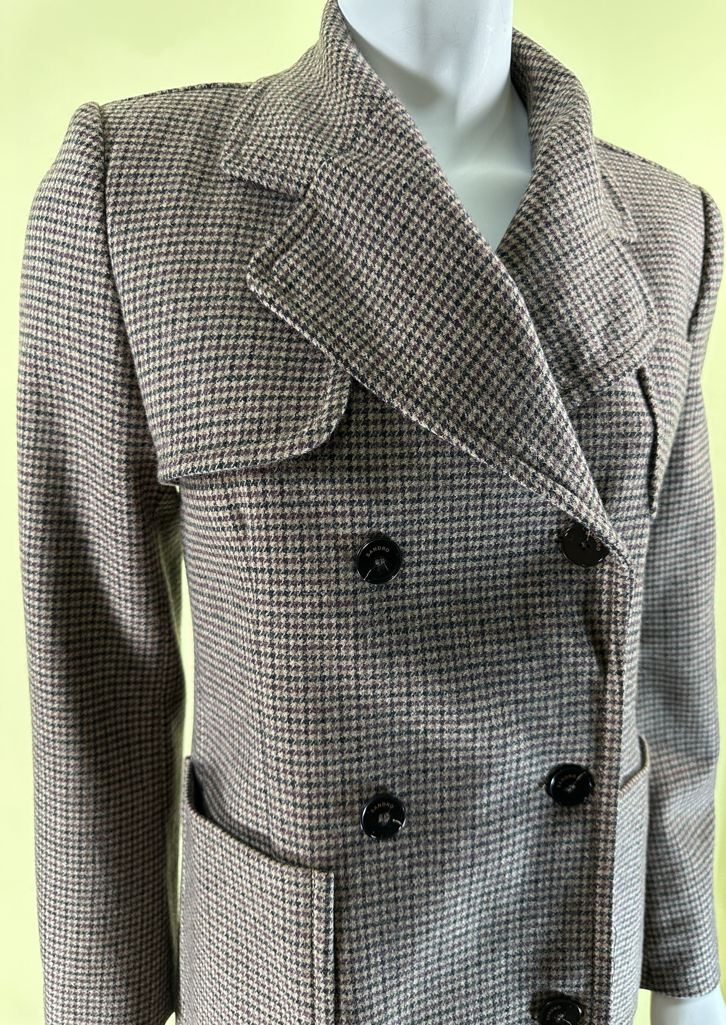 Sandro Manteau check wool blend coat Size S / US 4 / IT 40 - 3 Thumbnail