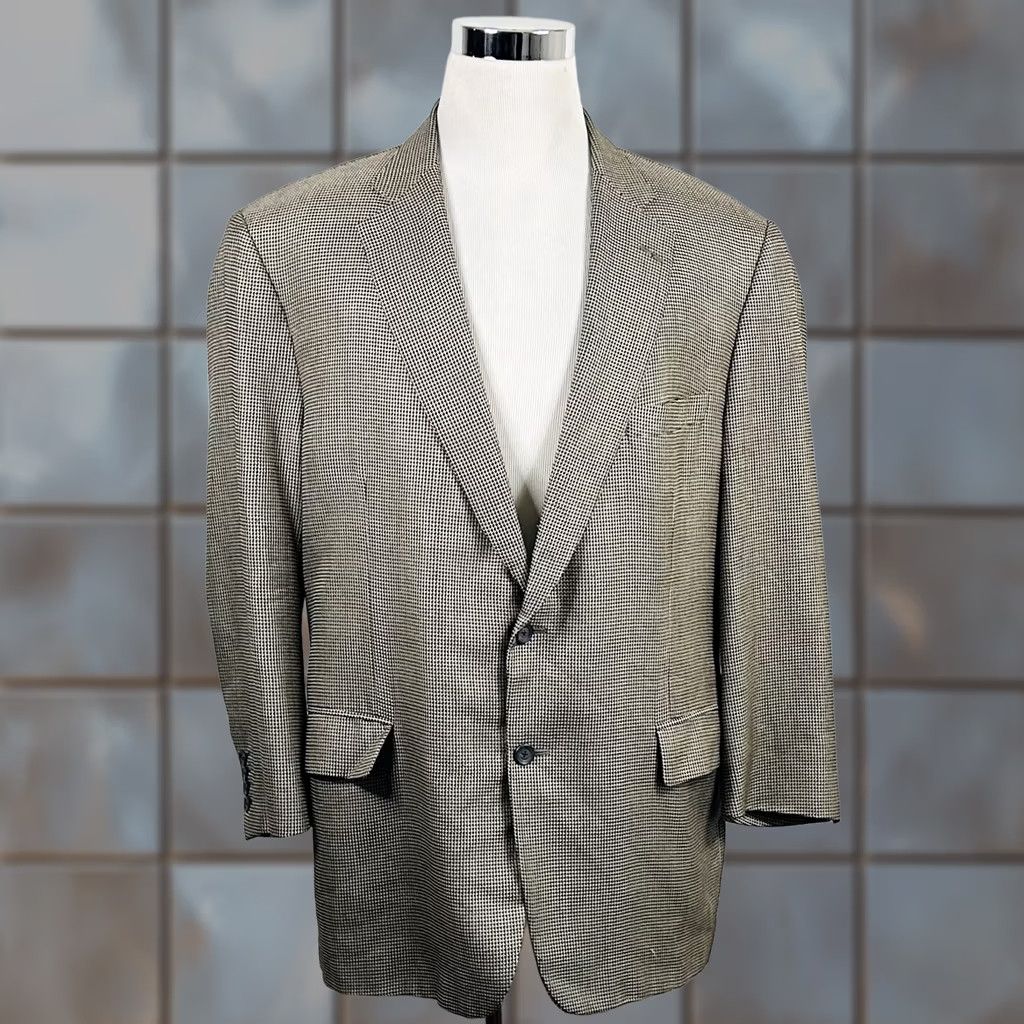 Vintage Samuelsohn Sport Coat Silk Wool Blend Gold Houndstooth Two Button Vented 46R Men Regular Jacket Coat Navy? Size US XS / EU 42 / 0 - 1 Thumbnail