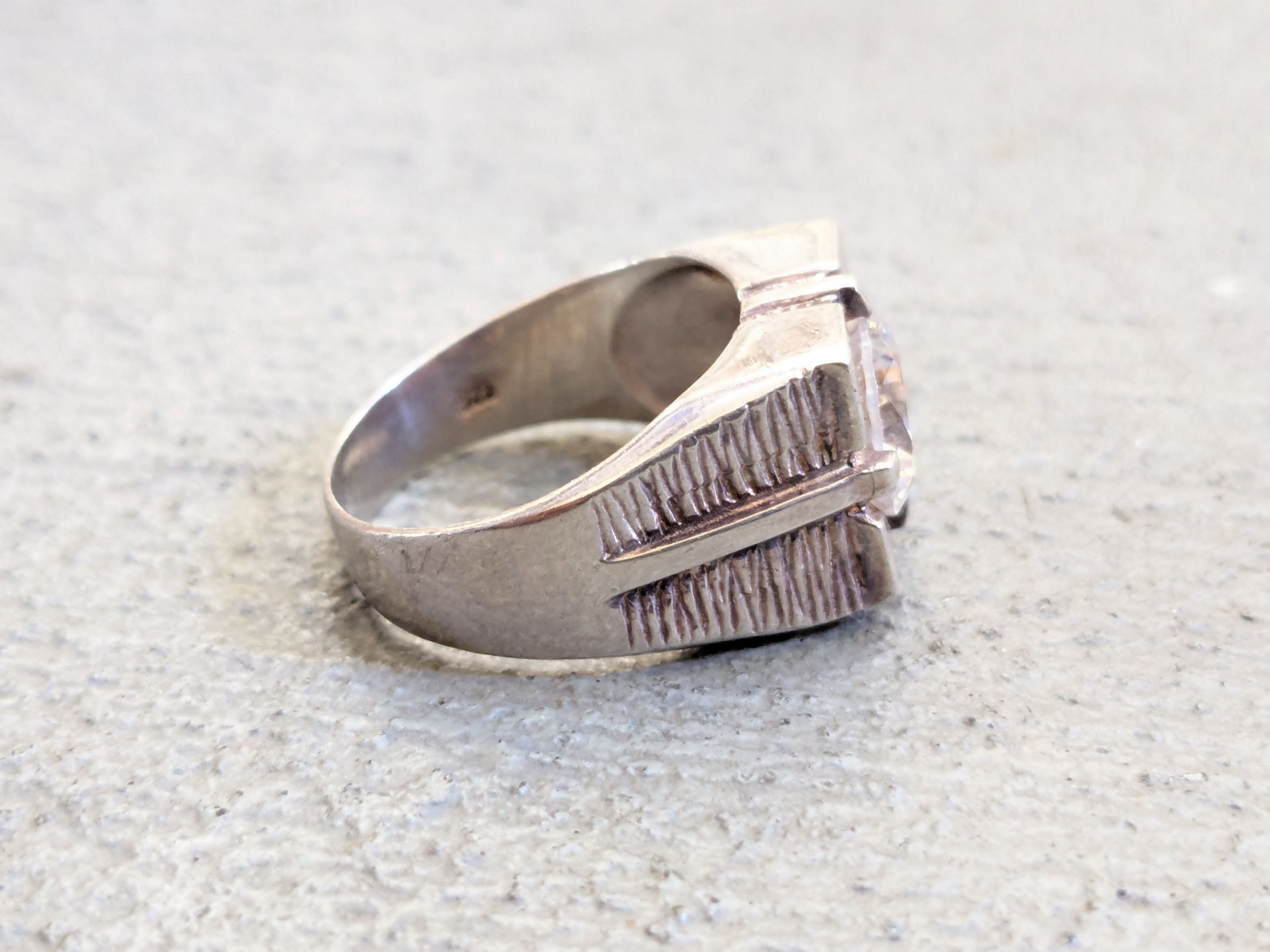 Vintage Vintage Sterling Silver Ring CZ 11 Round Modern Abstract Size ONE SIZE - 5 Thumbnail