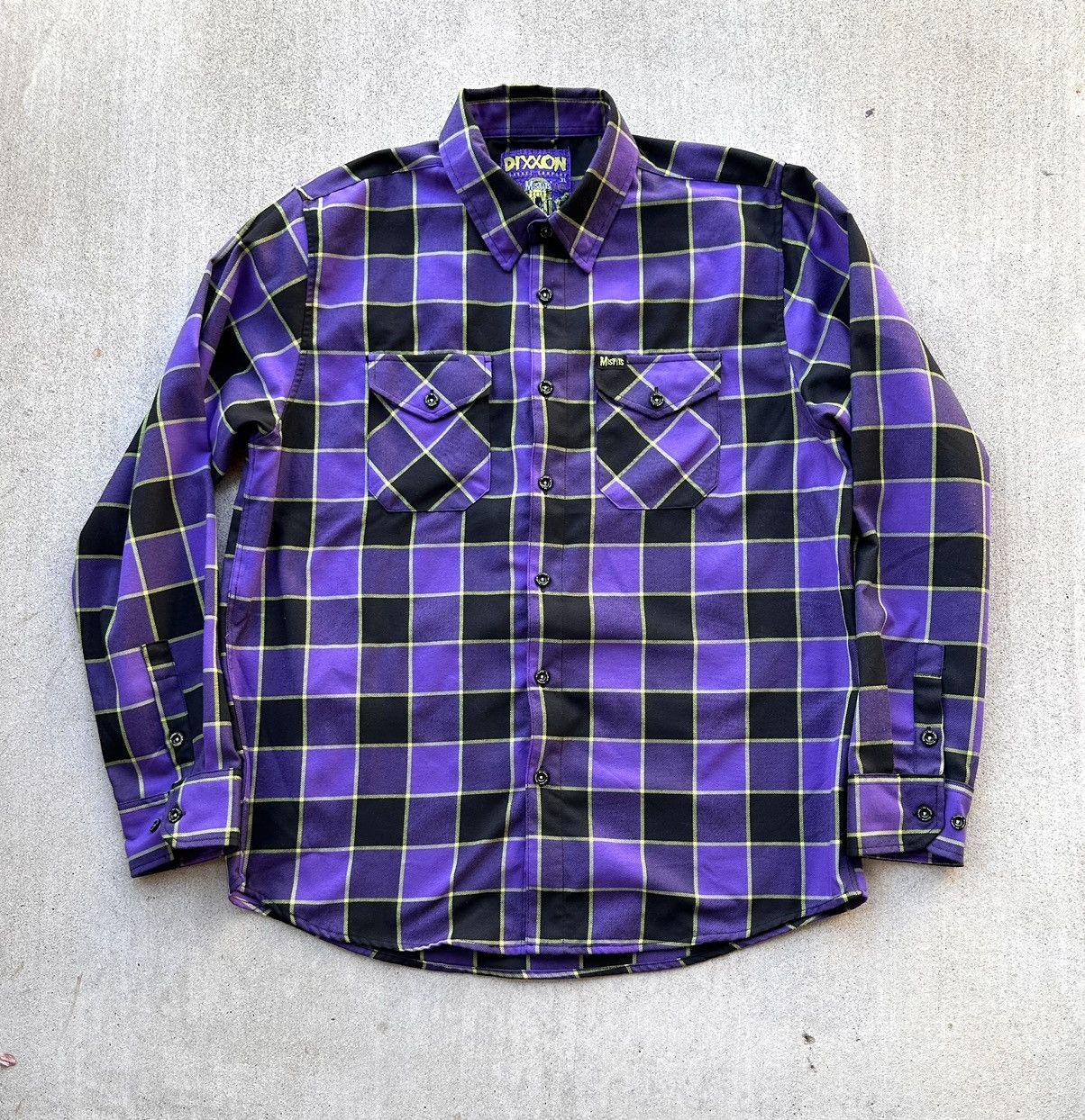 image of Dixxon Flannel Shirt Misfits Plaid Purple Black Button Up, Men's (Size XL)