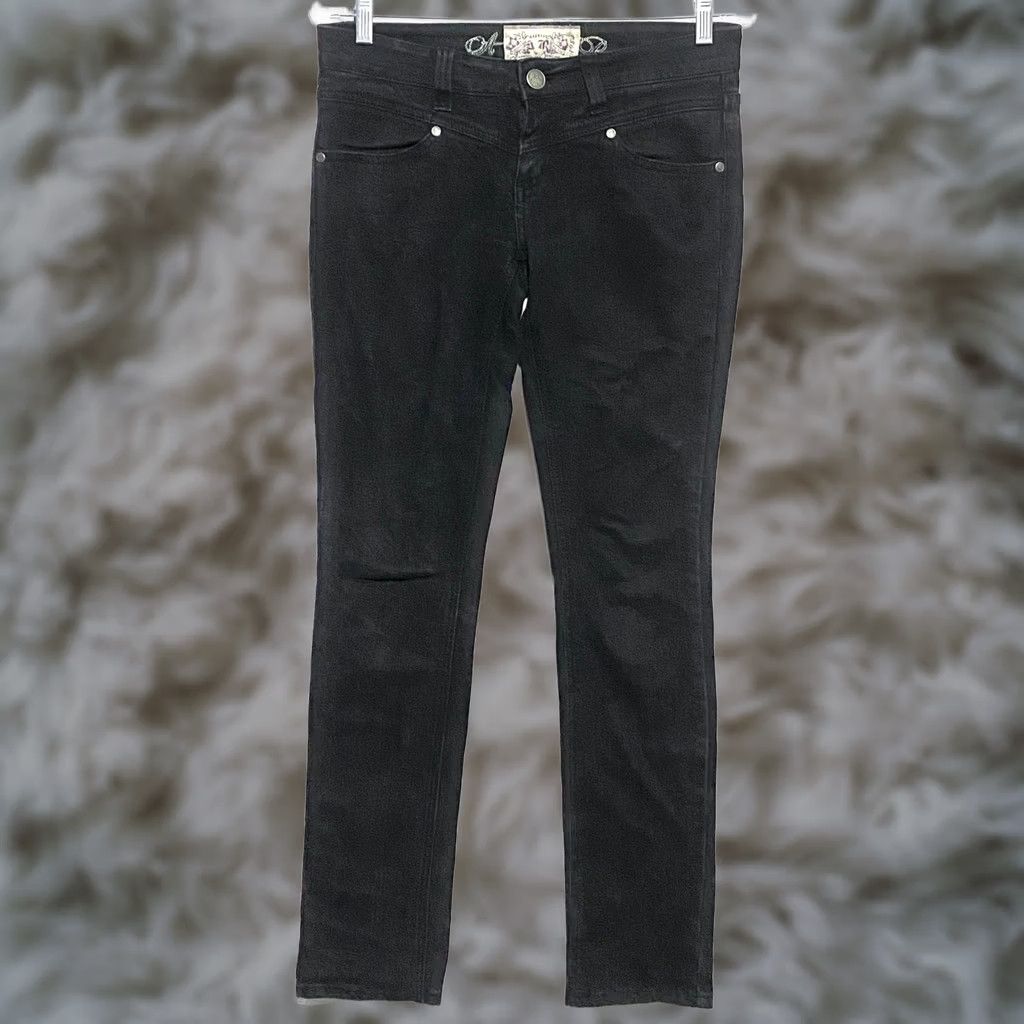 Vintage American Rag Cie Jeans Straight Low Rise 31in Inseam Juniors 3 Black Denim Womens Jeans Whimsigoth Goth Capsule Vintage No Size 26" / US 2 / IT 38 - 1 Thumbnail