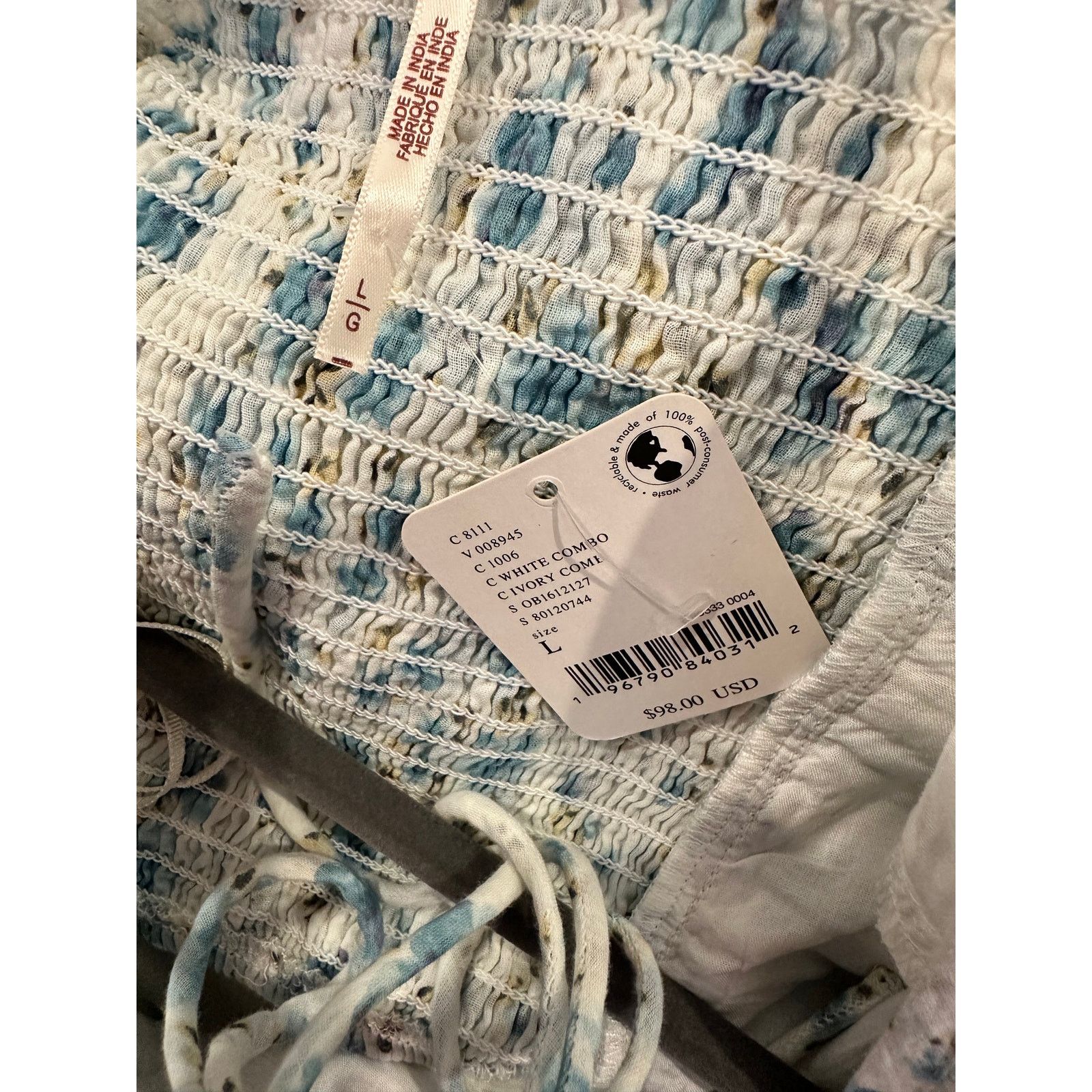 Free People Free People Another Life Top White Combo Blue Floral Print L Size L / US 10 / IT 46 - 18 Thumbnail