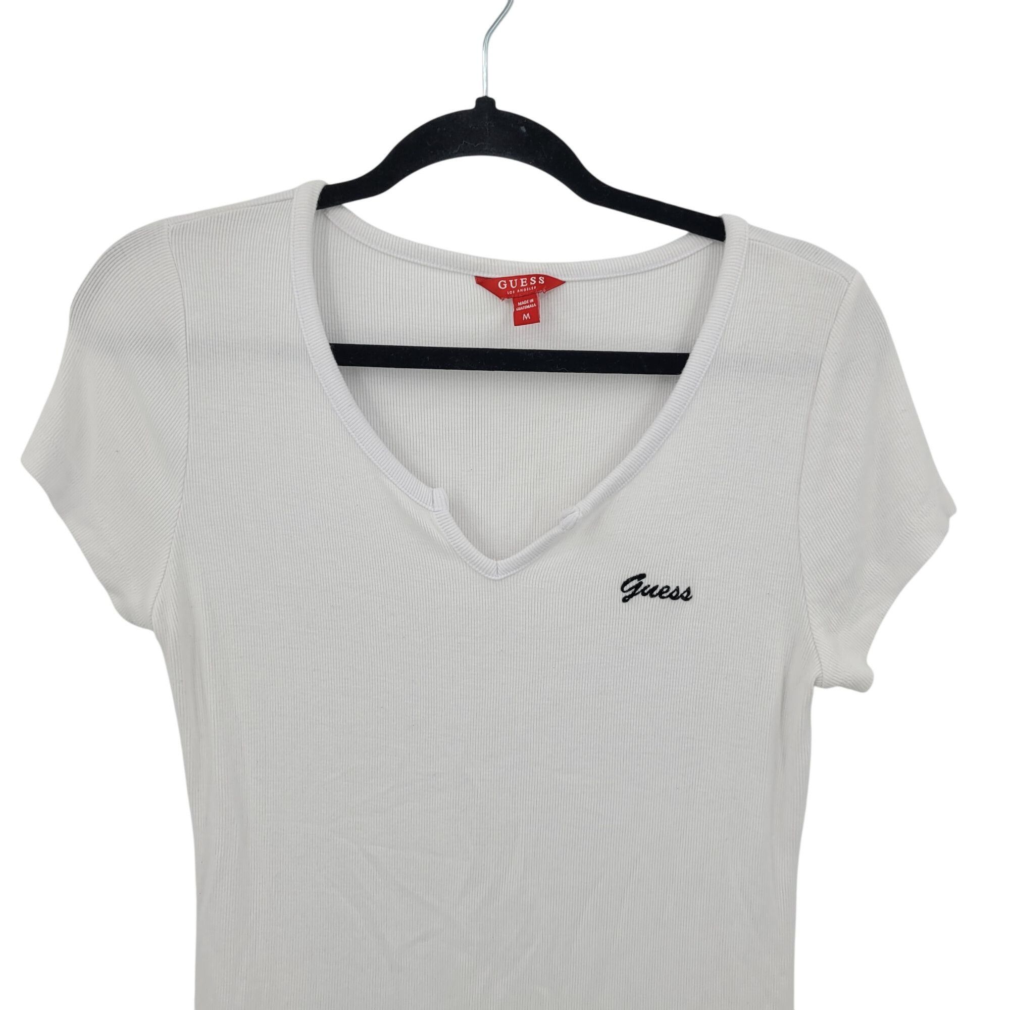 Guess Y2K Guess White Ribbed Womens Short Sleeve V-neck Top Sz M B Size M / US 6-8 / IT 42-44 - 10 Thumbnail