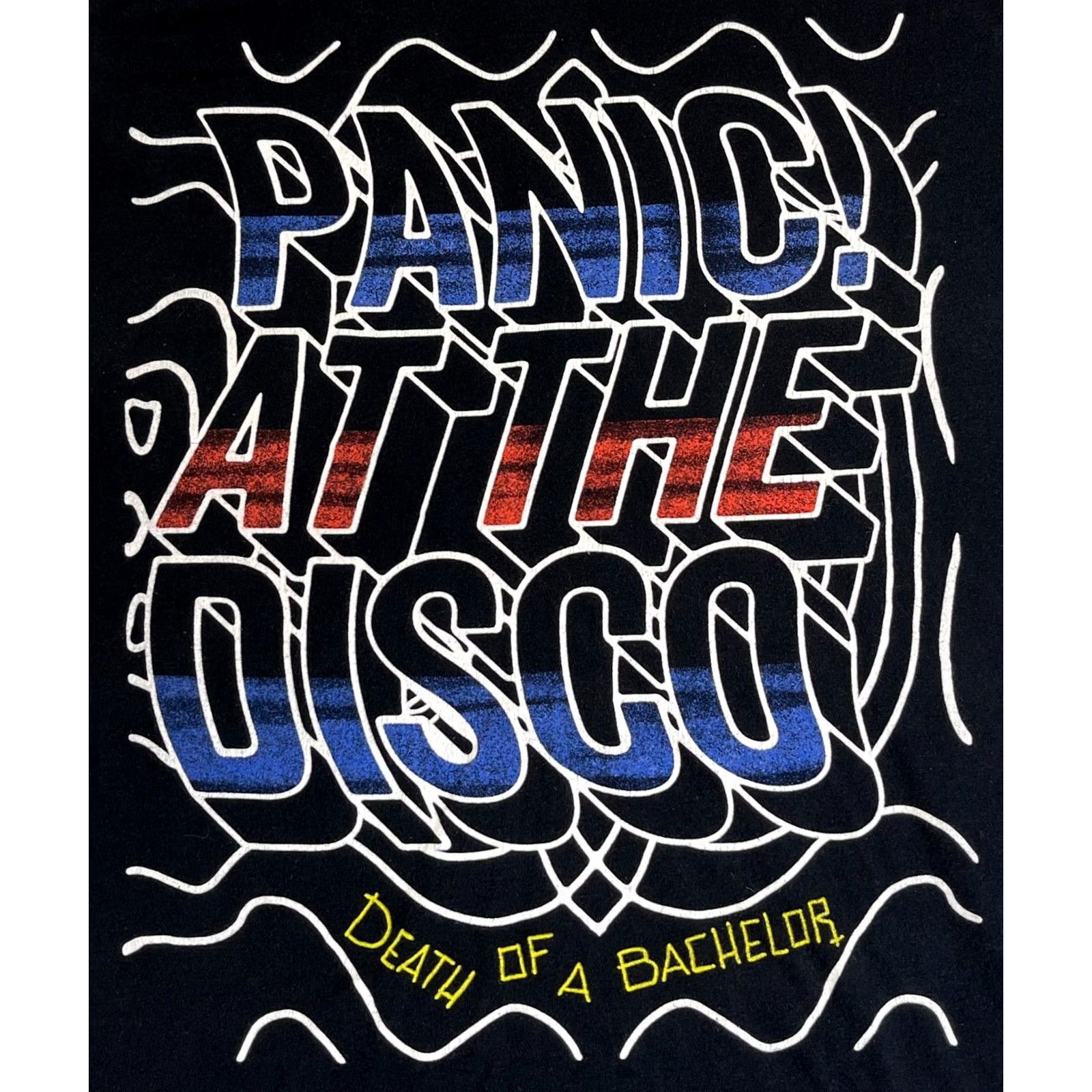 Vintage Panic At The Disco Death of a Bachelor T-Shirt Men M Black Cotton Short Sleeve Crew Neck Band Music 2010s Rock Fans Mens Size US M / EU 48-50 / 2 - 3 Thumbnail