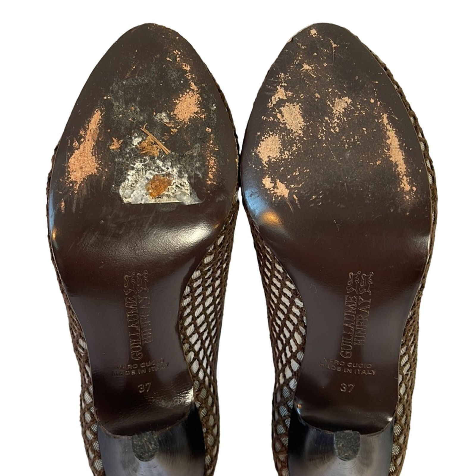 Other Guillaume Hinfray Espresso Brown Fishnet Heels Size 6.5/37 Size US 6.5 / IT 36.5 - 10 Thumbnail
