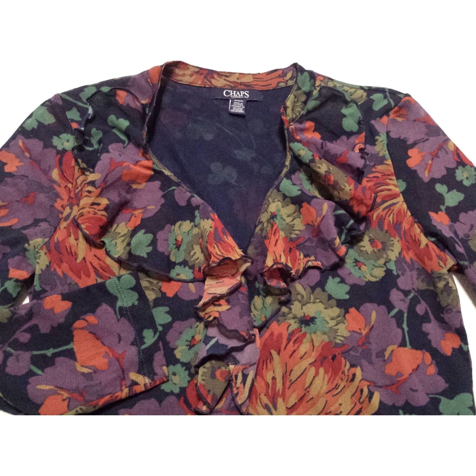 Chaps Chaps Blouse 3/4 Sleeve V-Neck Multicolor Floral Ruffled Pullover Womens Medium Size M / US 6-8 / IT 42-44 - 2 Thumbnail