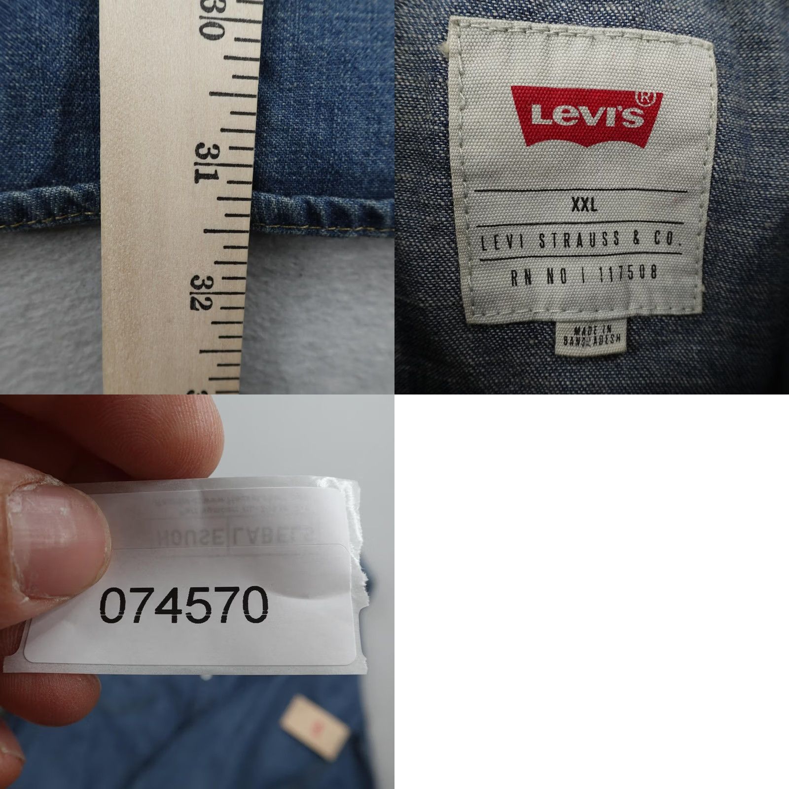Levi's Levis Shirt Mens 2XL Blue Denim Jean Western Pearl Snap Red Tab Rodeo Ranch NEW Size US XXL / EU 58 / 5 - 8 Thumbnail