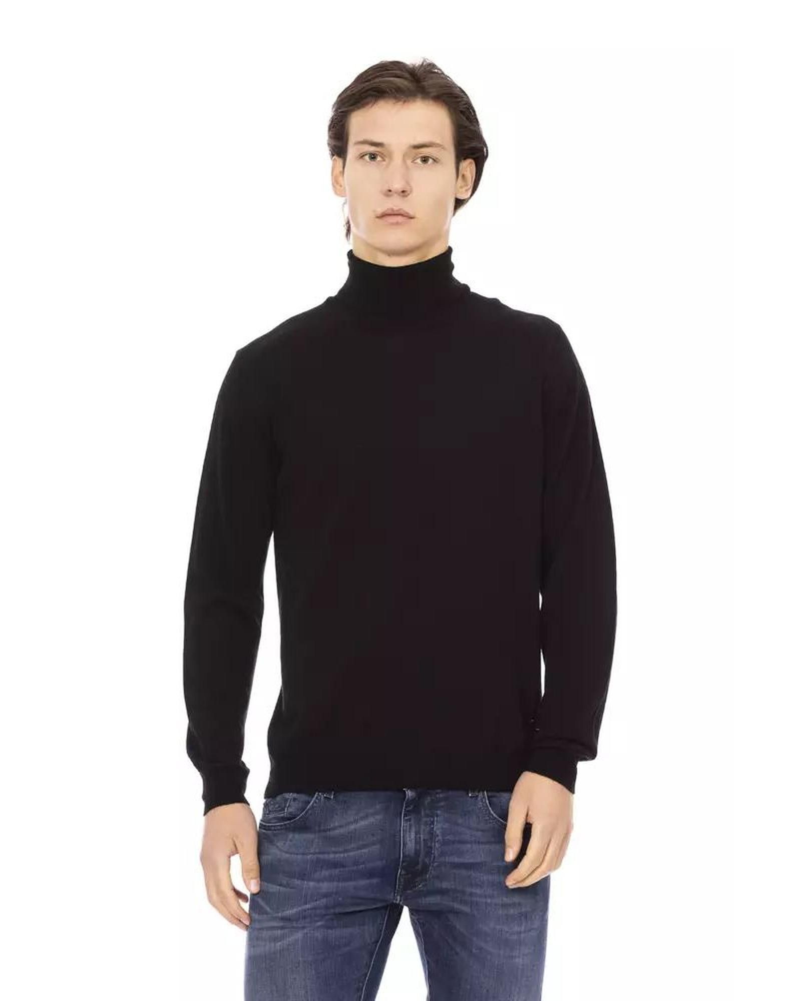 image of Baldinini Monogram Turtleneck Sweater In Fabric in Black, Men's (Size Small)