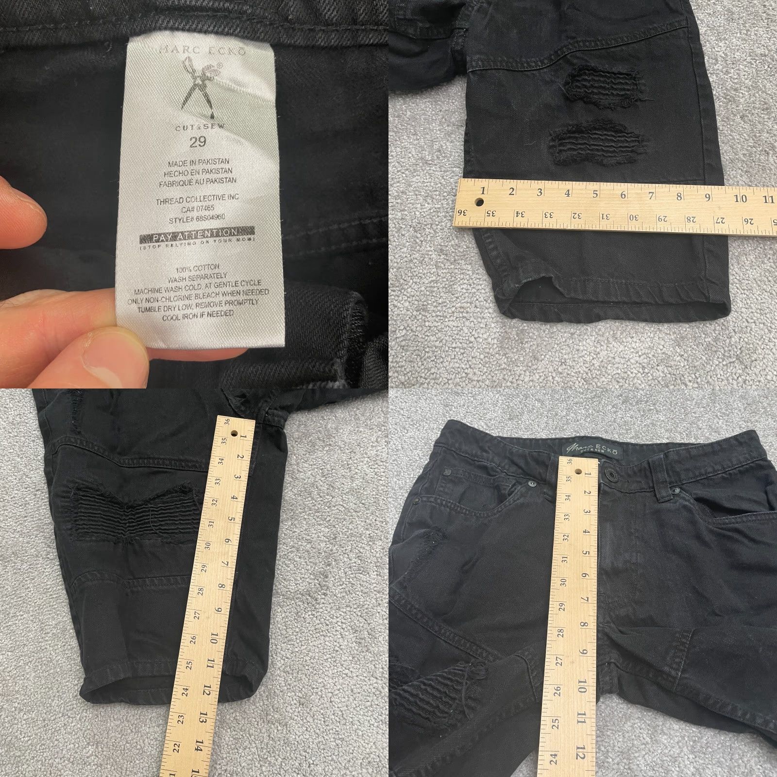 Denime Marc Ecko Jeans Shorts Bermuda Denim Mens 29 Black 5-Pocket Distressed Casual 12in Inseam 32 Waist Fashion Brand Outdoor Vintage: No Size US 29 - 8 Thumbnail