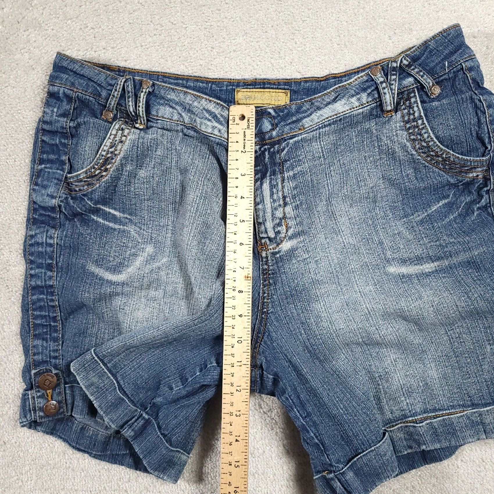 Denime Drama Gold Women's Shorts 16 Denim Stretch Rolled Leg 7" Blue Pockets Buttons Size 40" / US 18 - 7 Thumbnail