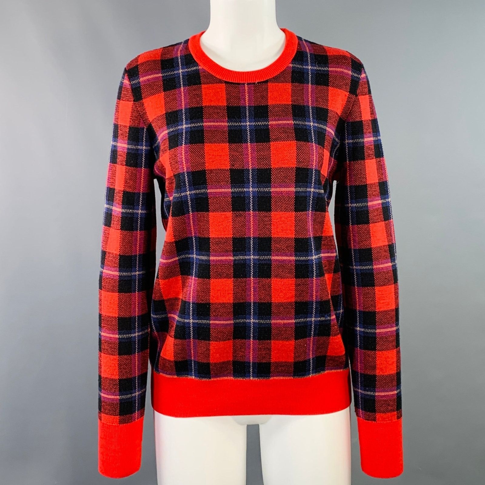 Equipment EQUIPMENT Red Black Blue Wool Blend Plaid Crew Neck Pullover Size S / US 4 / IT 40 - 1 Thumbnail