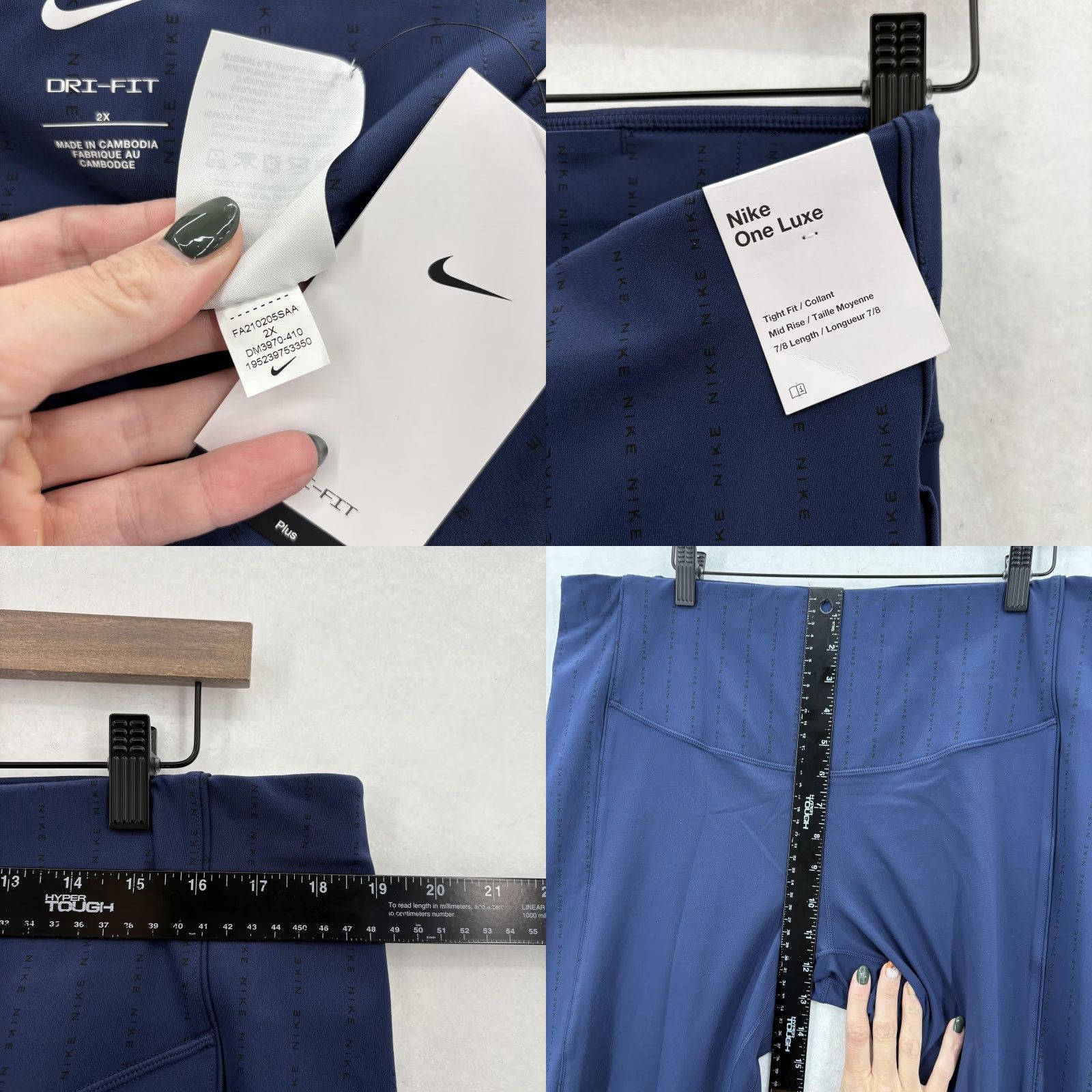 Nike VINTAGE Nike One Luxe Leggings Womens 2X Blue Dri-FIT Plus Mid Rise 7/8 Training Gym Size 40" / US 18 - 8 Thumbnail