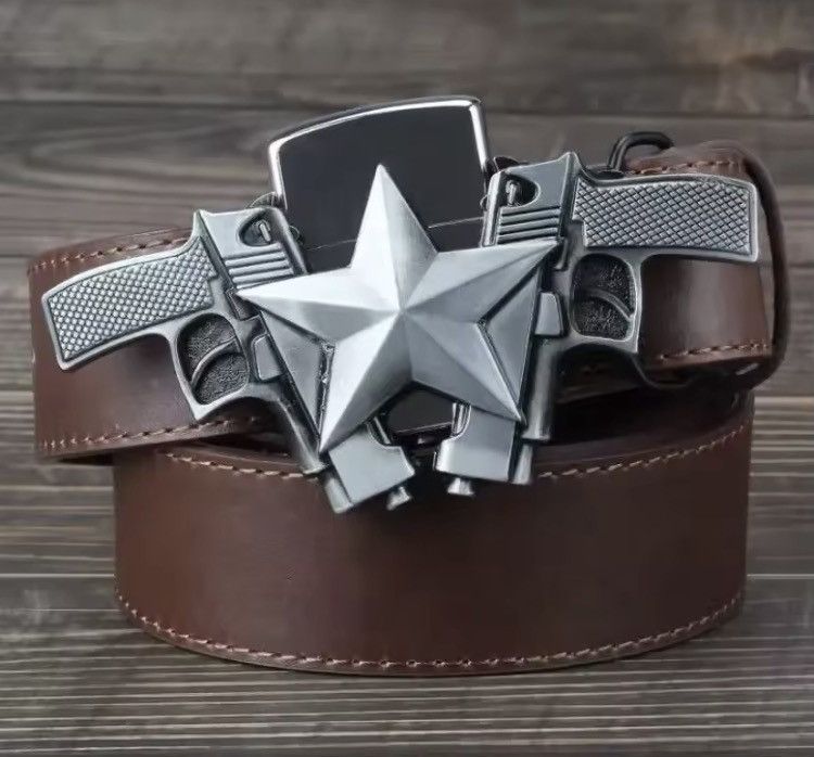 Japanese Brand Gun Lighter Buckle PU Leather Belt Size 30 - 1 Thumbnail