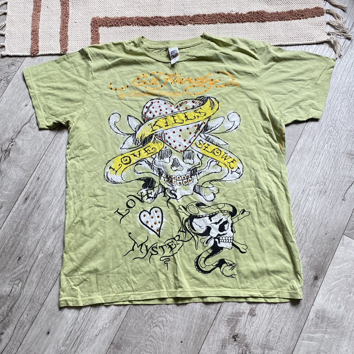 ED HARDY Y2K USA TATTOO SKULL HEART PRINT T SHIRT