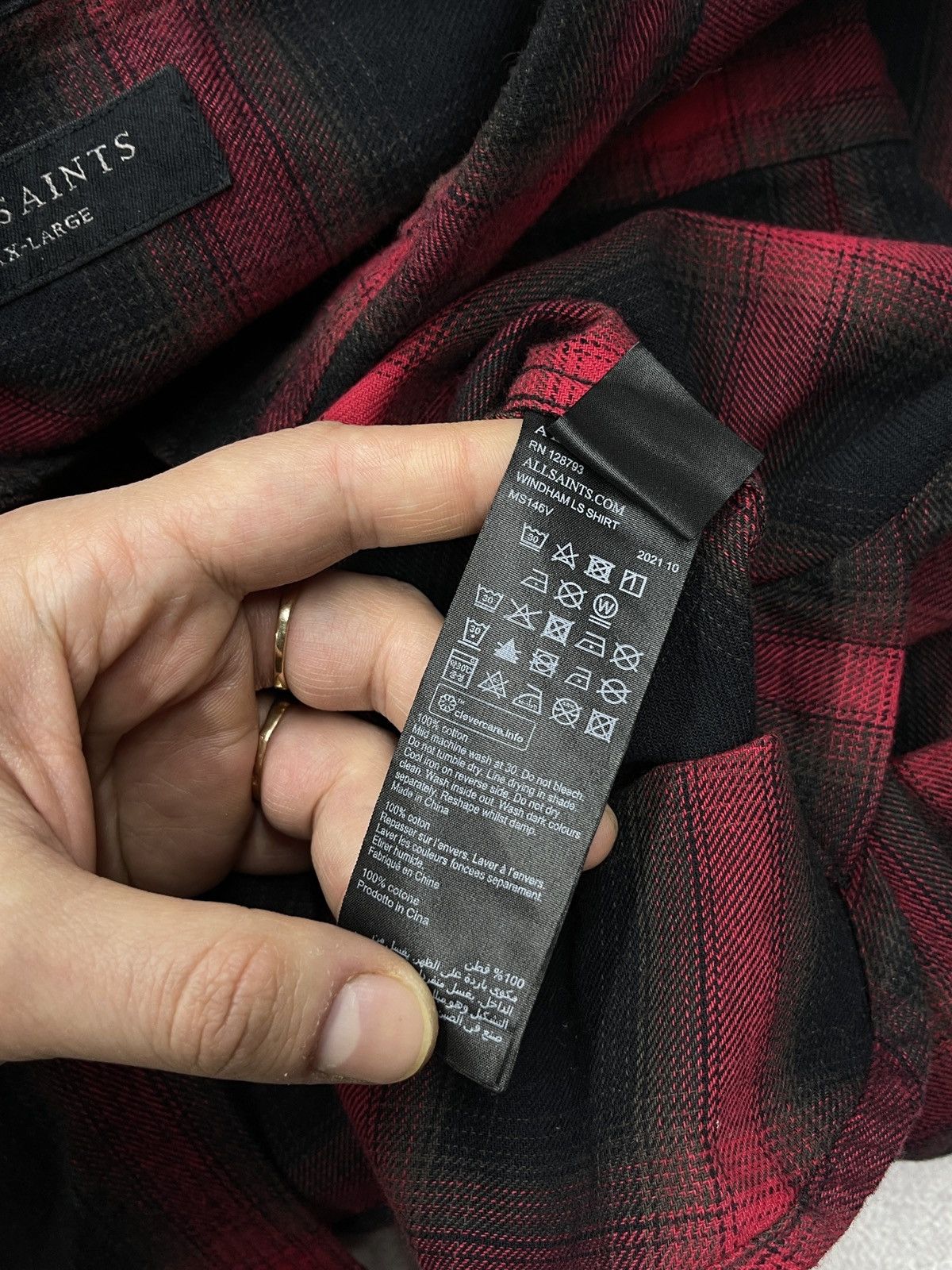 Allsaints Mens AllSaints Windham Shirt Into a Cage Red/Black Y2K Size US XXL / EU 58 / 5 - 7 Thumbnail