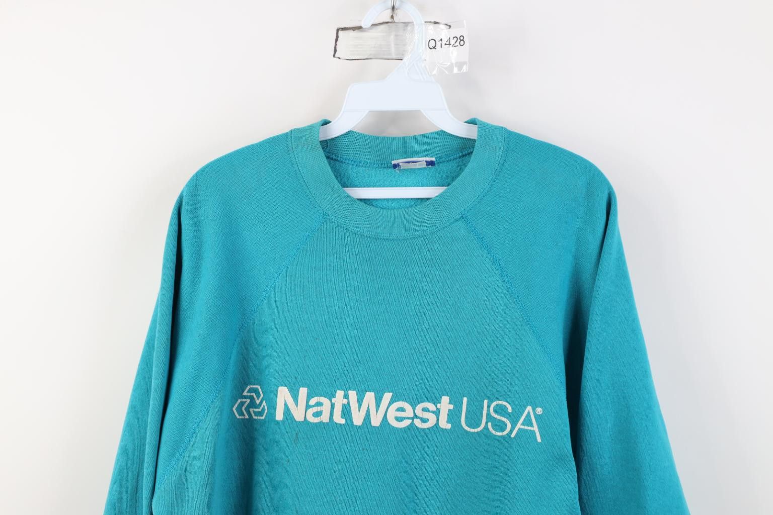 Vintage Vintage 80s NatWest USA Bank Raglan Sweatshirt Teal USA Size US L / EU 52-54 / 3 - 2 Thumbnail