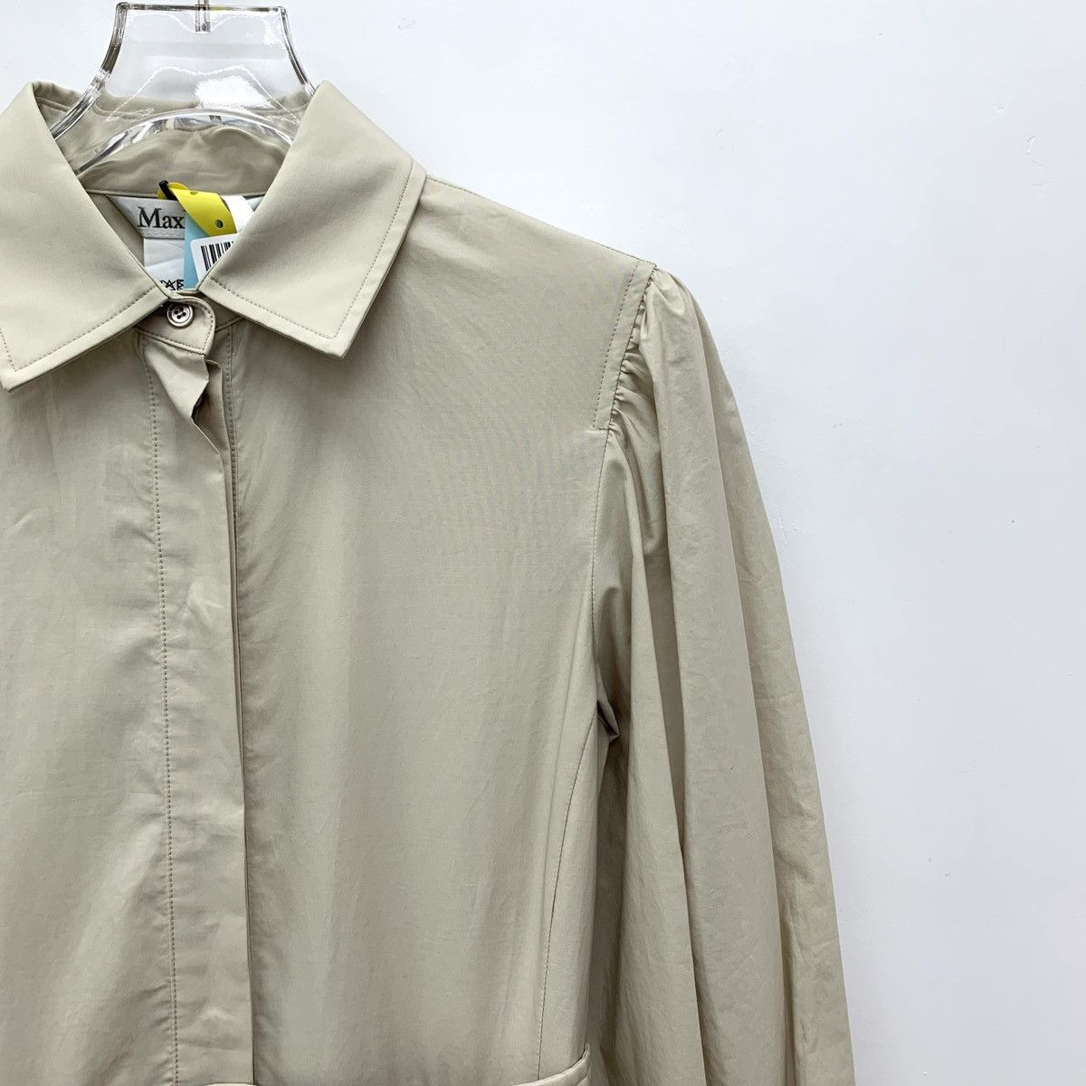 Max Mara Maxmara Khaki Lapel Long Sleeve Belted Shirt Dress K26WX Size XS / US 0-2 / IT 36-38 - 3 Thumbnail