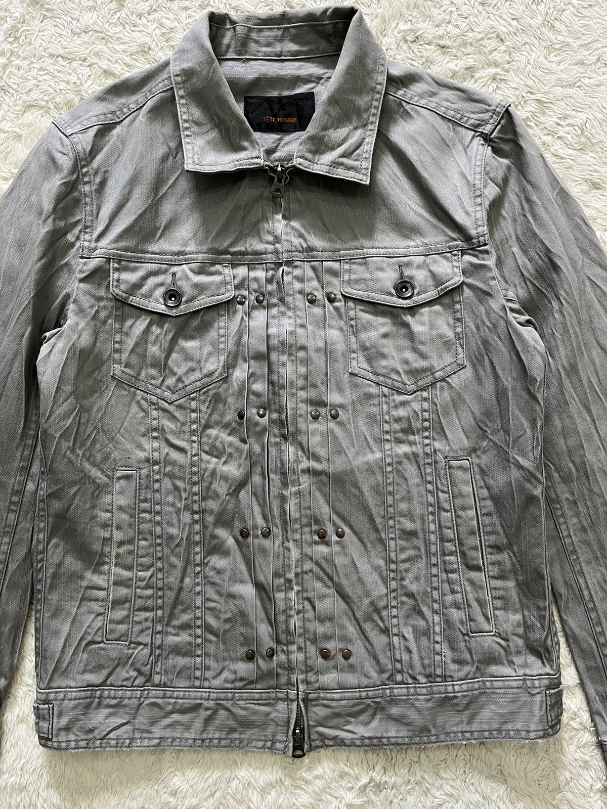 Issey Miyake × Tete Homme vintage tete homme herringbone twill wrinkled denim jacket Size US M / EU 48-50 / 2 - 2 Thumbnail
