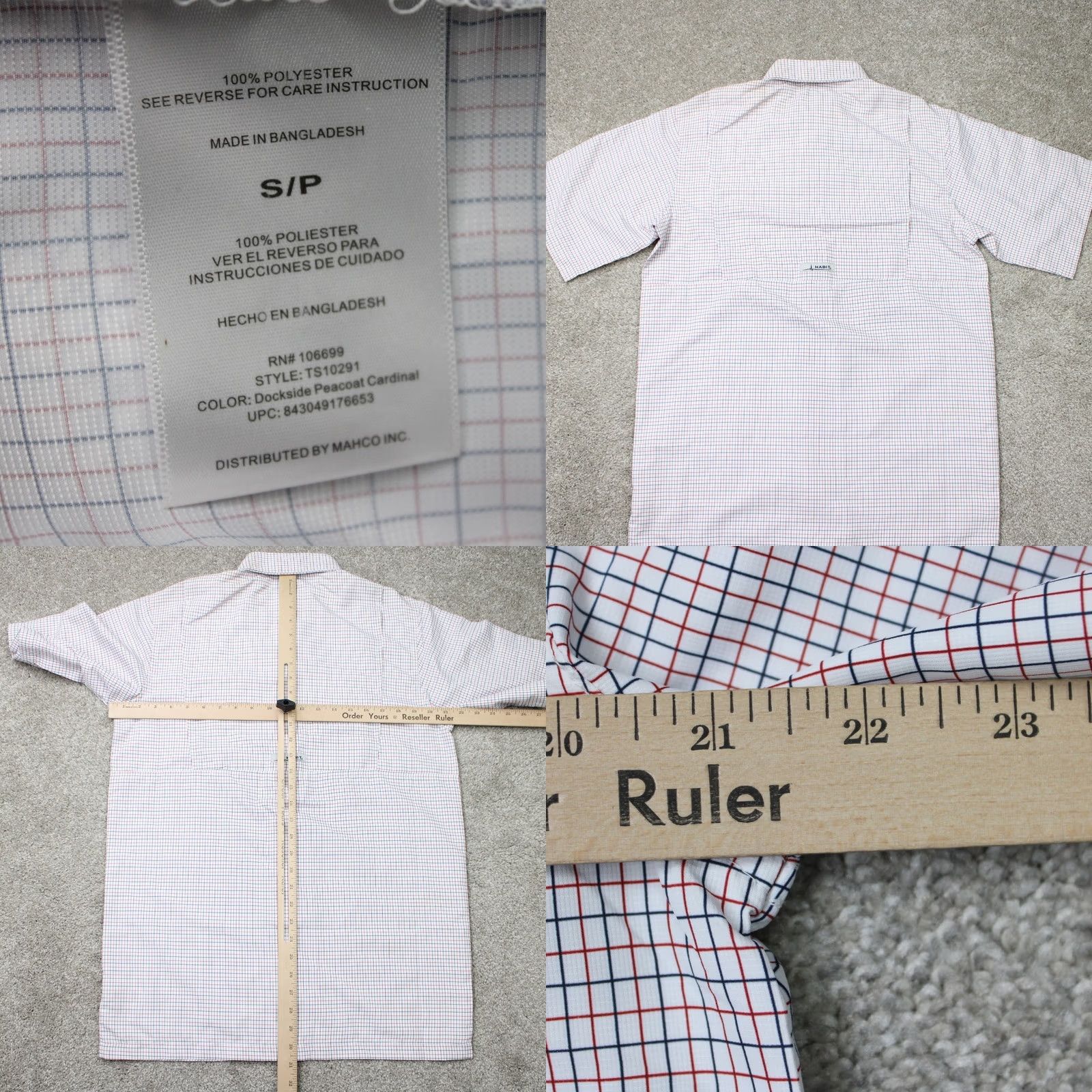 Habitat Habit Shirt Mens Small Red Button-Up Shirt with Pocket Short Sleeve Check Pattern Vintage No Size US S / EU 44-46 / 1 - 8 Thumbnail