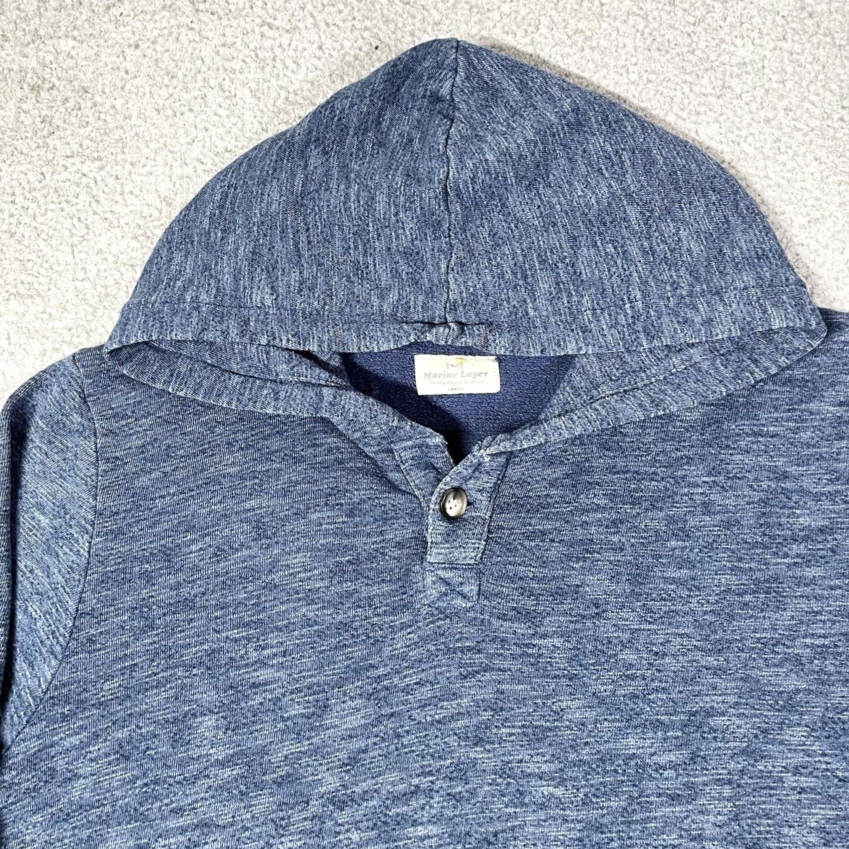Marine Layer Marine Layer Hoodie Mens L Blue Pullover Beach Surf Sweatshirt Terry Button Hoodie Men L Blue Contact Logo All Seasons Pockets Size US L / EU 52-54 / 3 - 4 Thumbnail