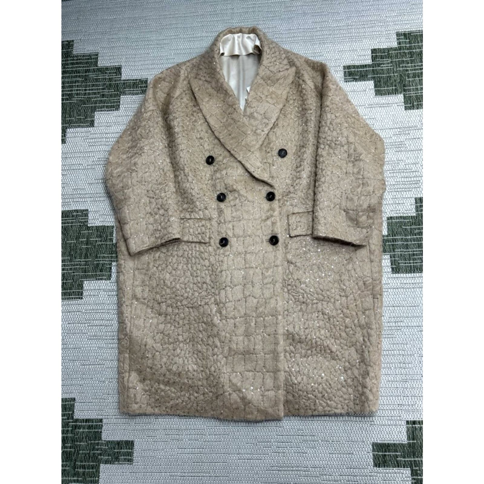 Brunello Cucinelli Brunello Cucinelli Wool Alpaca Croc Jacquard Coat Womens 38 Beige New Size XS / US 0-2 / IT 36-38 - 3 Thumbnail