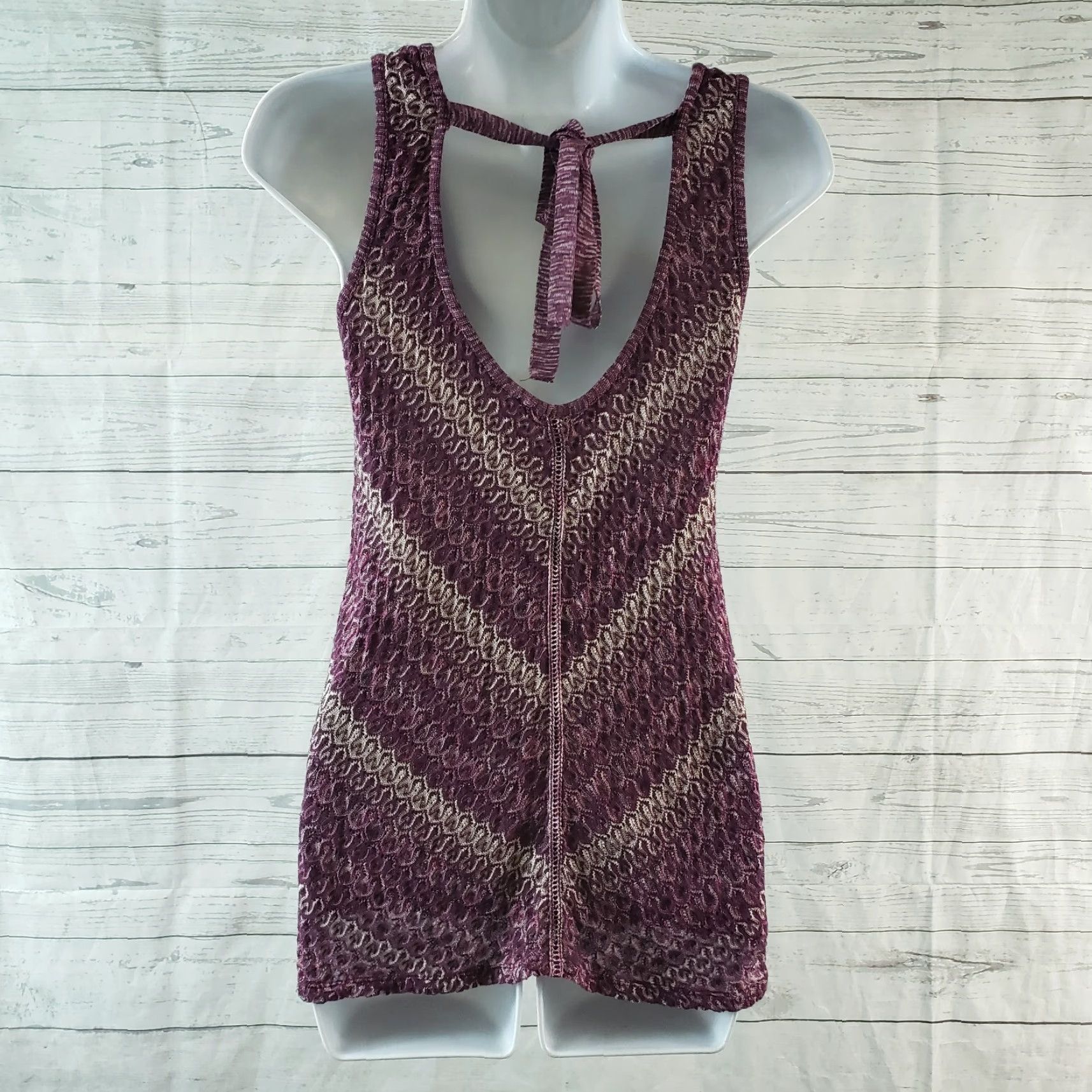 White House Black Market White House Black Market Womens Tank Sz Small Purple Knit Tie Back Size S / US 4 / IT 40 - 4 Thumbnail