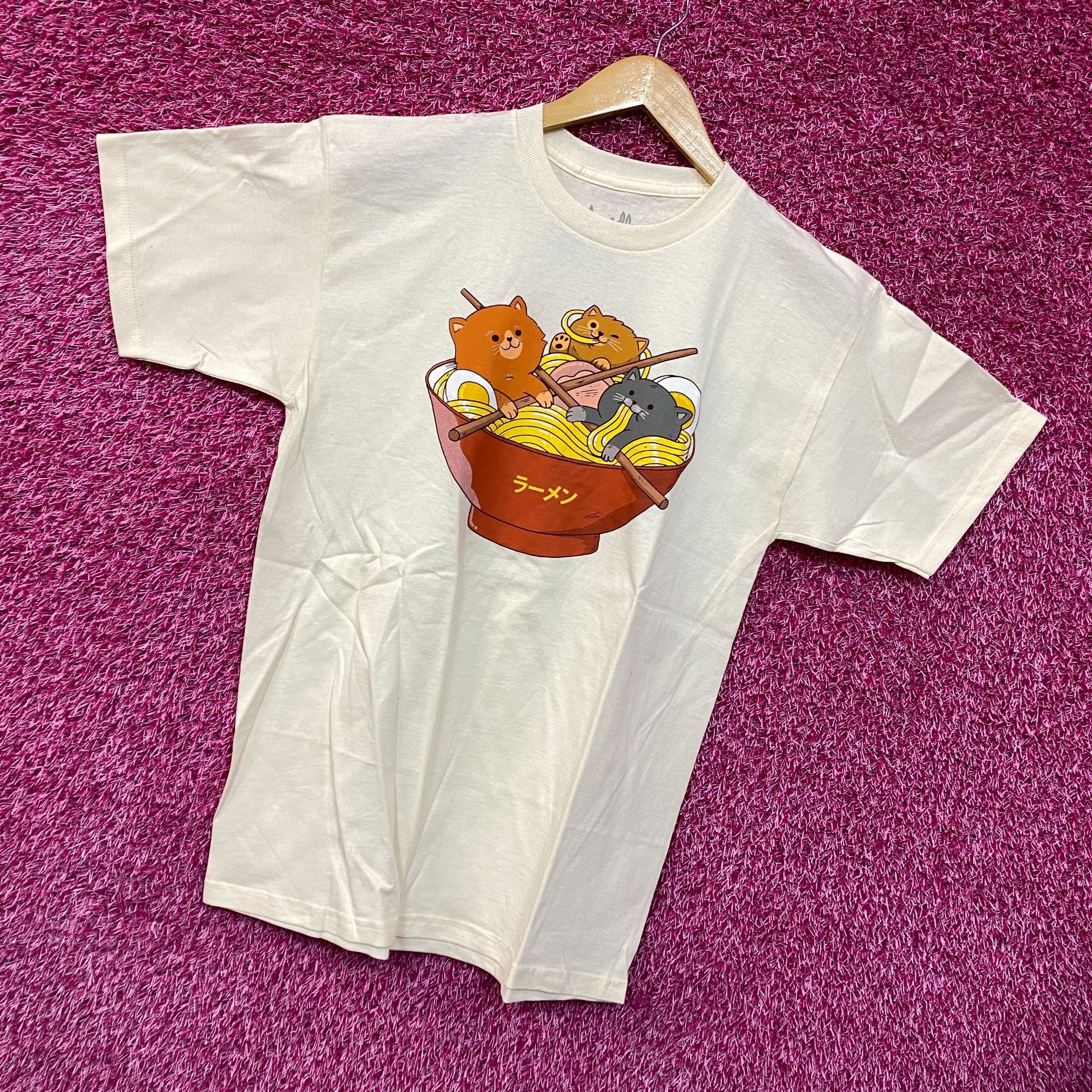 Threadless Ramen cat beige Tshirt size medium Size US M / EU 48-50 / 2 - 3 Thumbnail