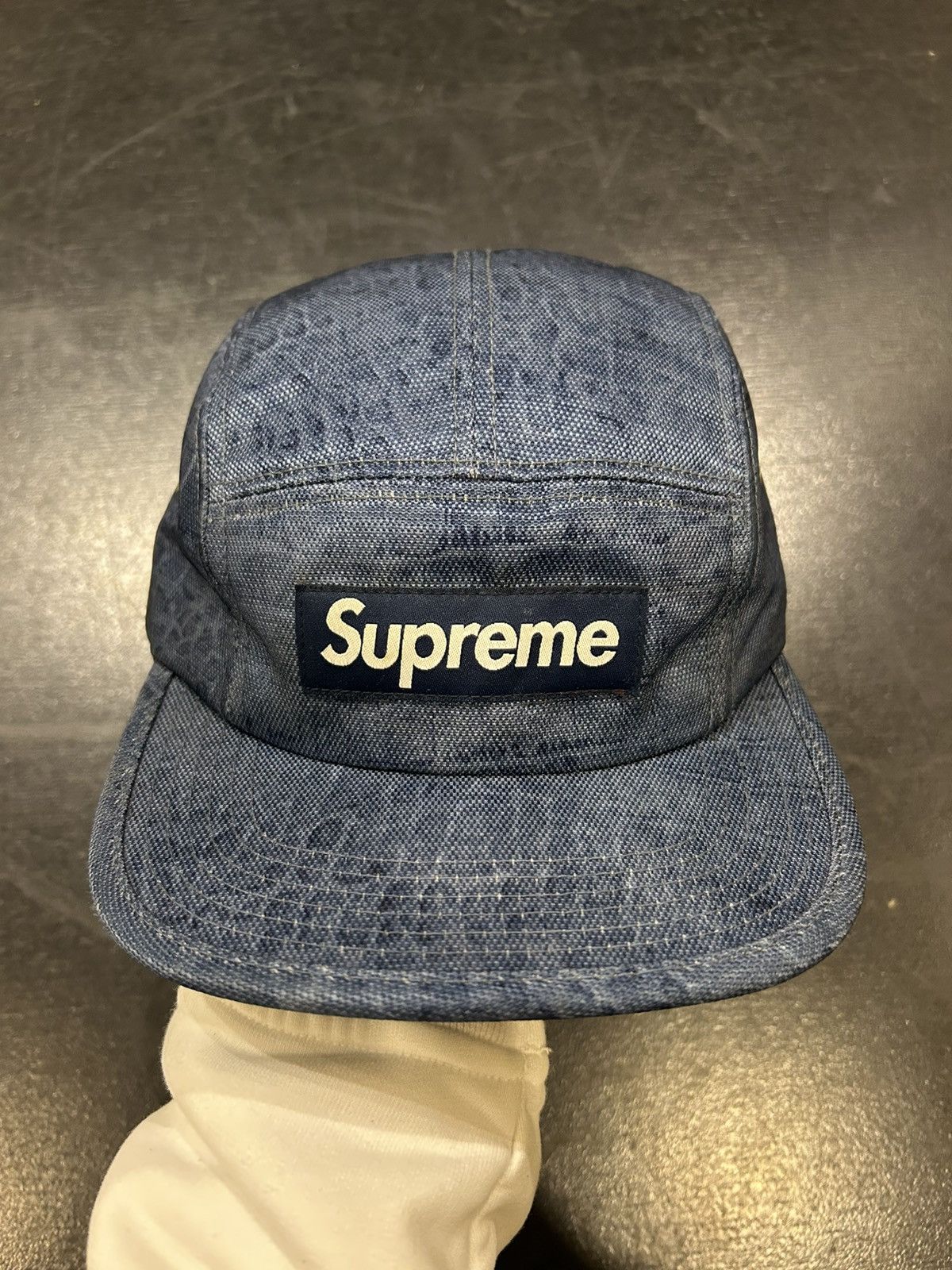 Supreme Supreme Frayed Croc Denim Camp Cap Indigo | Grailed
