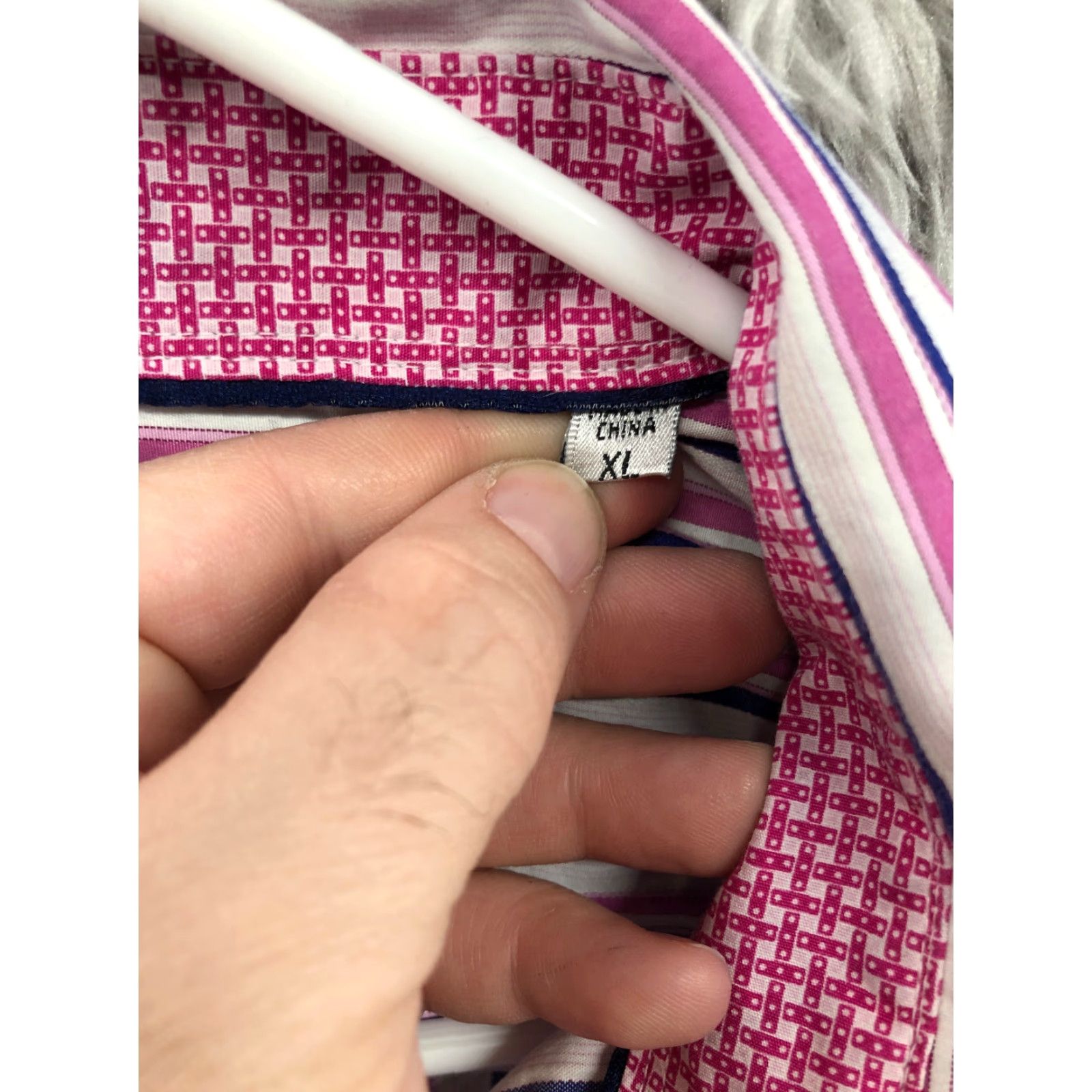 BUGATCHI Bugatchi Uomo Shirt XL Mens Long Sleeve Striped Pink Button-Up Collar Spread Collared Knit Polyester All Seasons Regular Casual Vintage No 90s? Size US XL / EU 56 / 4 - 7 Thumbnail
