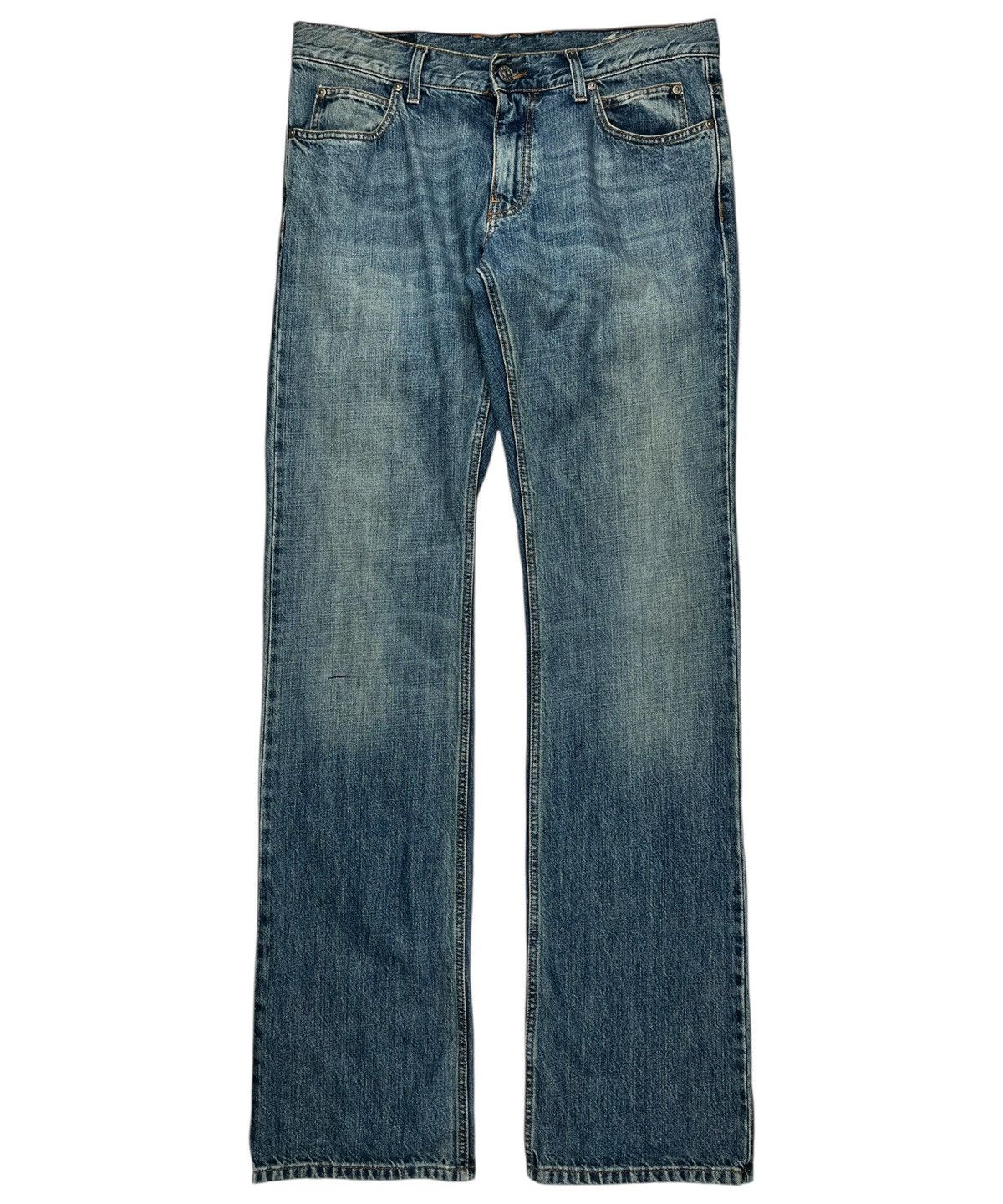 2007 Gucci Bootcut Distressed Hem Faded Blue Denim Jeans