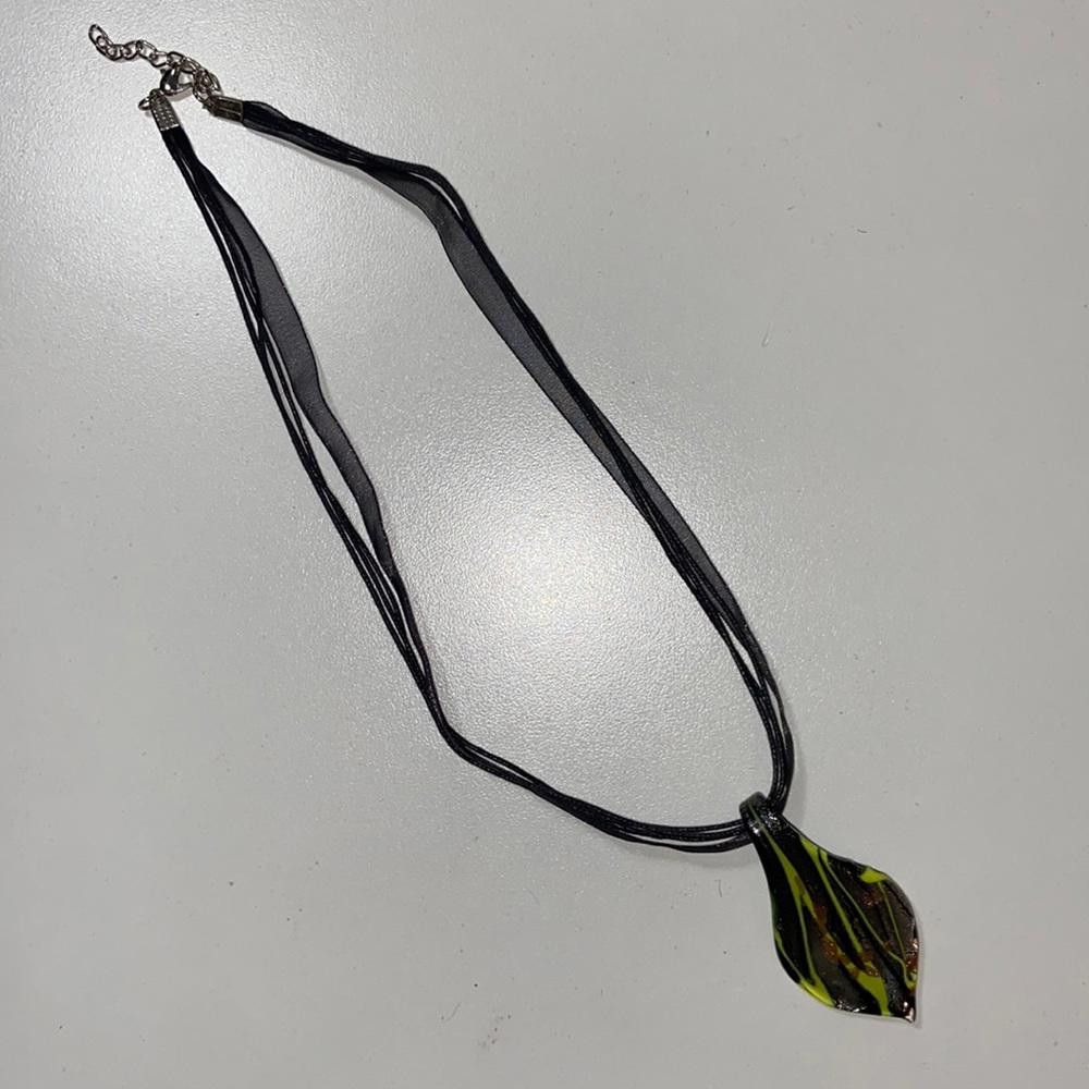 Designer Silver/Green Blown Glass Necklace Size ONE SIZE - 1 Thumbnail