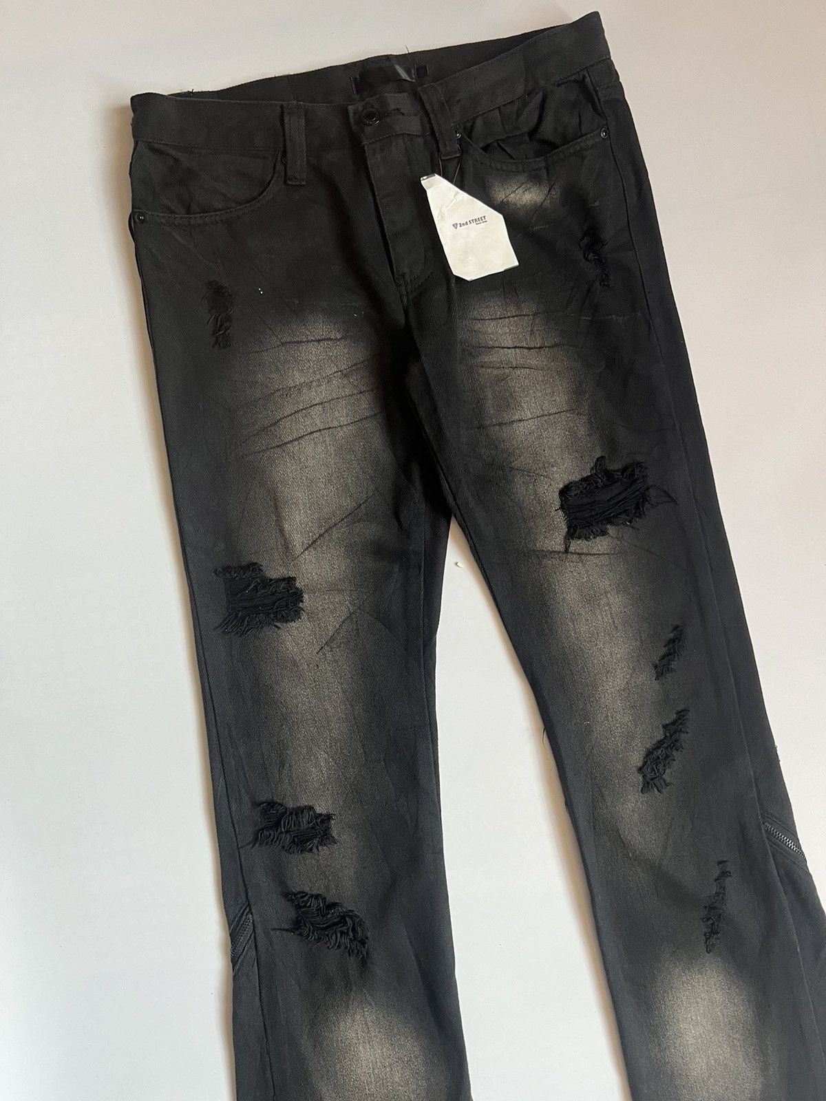Japanese Brand Roshell Zipper Flare Bondage Distressed Denim Size US 31 - 5 Thumbnail