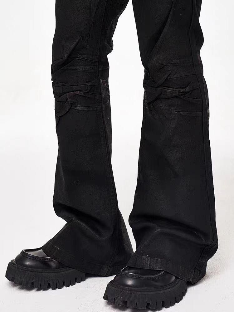 Japanese Brand Wax Coated Stacked Flared Denim Jeans Size US 32 / EU 48 - 7 Thumbnail