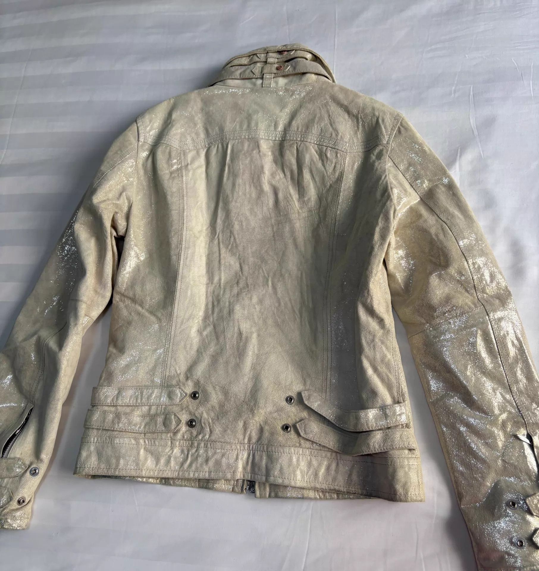 Tornado Mart Tornado Mart Vintage Rare Leather Jacket Waxed Shimmer Straps Size L / US 10 / IT 46 - 9 Thumbnail
