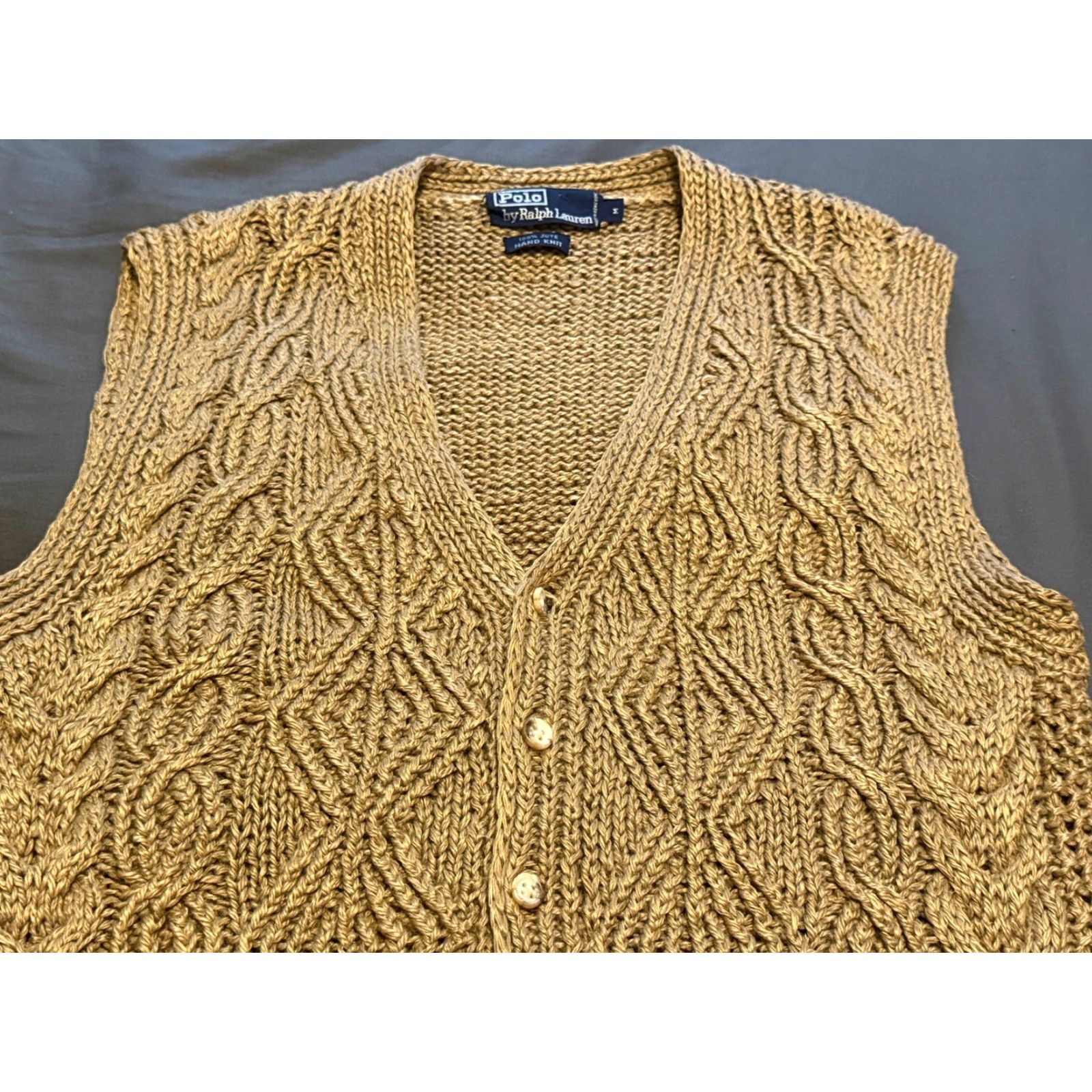 Polo Ralph Lauren VINTAGE Polo Ralph Lauren Jute Knit Sleeveless Vest Unisex Adults Medium Brown Preppy Size M / US 6-8 / IT 42-44 - 3 Thumbnail