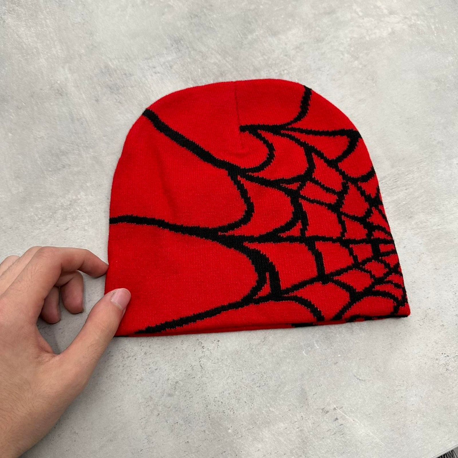 Other Vintage Style Red and Black Spider Web Beanie Hat Accessory Size ONE SIZE - 3 Thumbnail