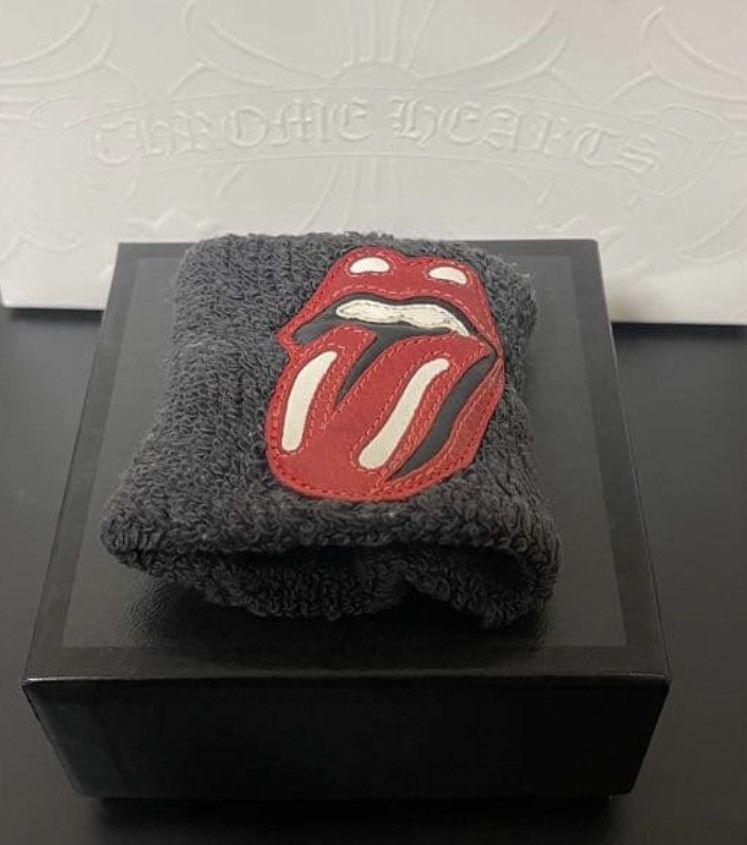 chrome hearts the rolling stones leather patch wristband