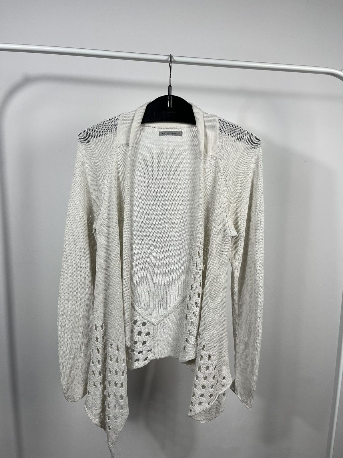 Sarah Pacini Sarah Pacini White Knit Open Cardigan Draped Long Sleeve Size S / US 4 / IT 40 - 5 Thumbnail