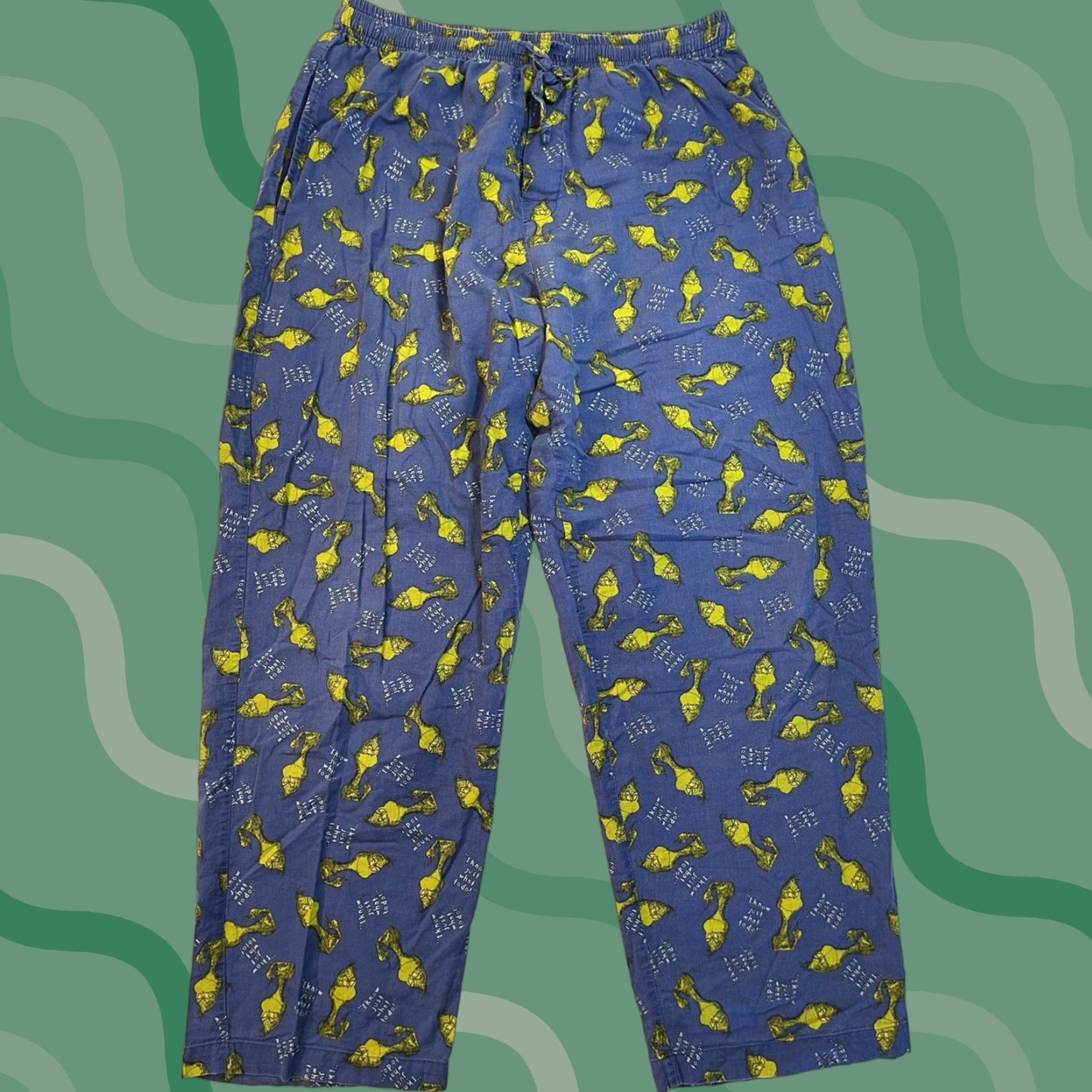 VINTAGE Dr Seuss The Grinch Who Stole Christmas Lounge Pants Mens L Multicolor Knit 100% Cotton Christmas Nightwear