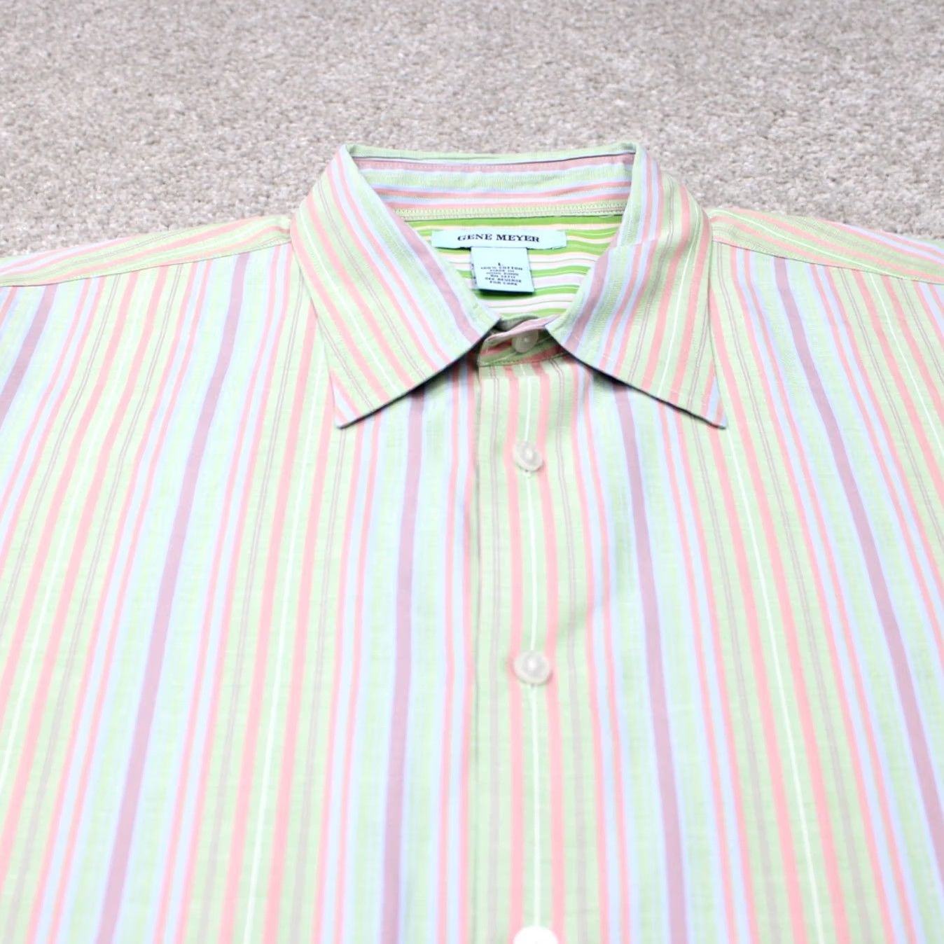 Vintage Gene Meyer Shirt Mens Large Green/Orange/Purple Striped Cotton Button-Up L/S Size US L / EU 52-54 / 3 - 5 Thumbnail
