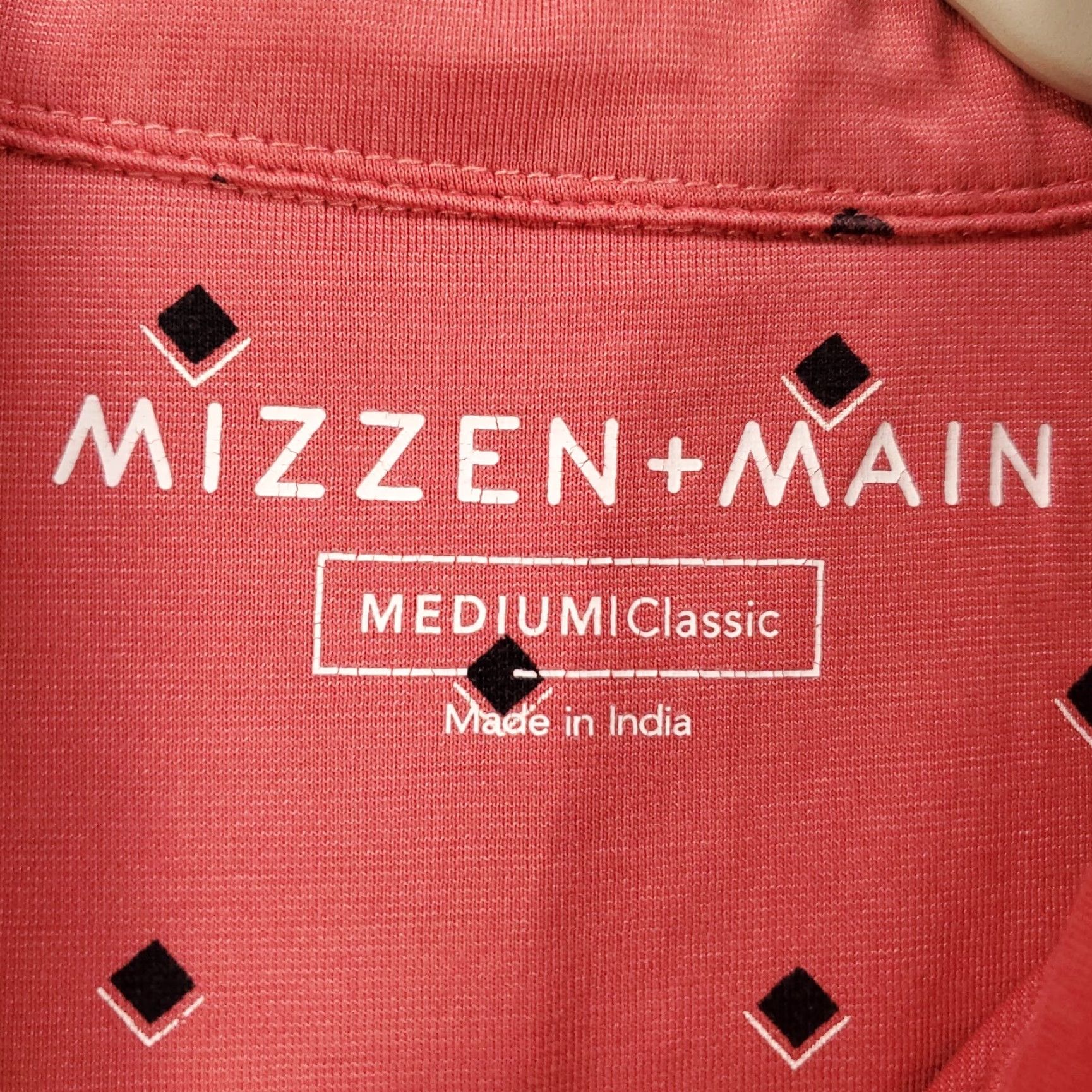 Mizzen+Main Mizzen+Main Polo Mens Medium Pink Black Squares Print Classic Tech Performance Size US M / EU 48-50 / 2 - 4 Thumbnail