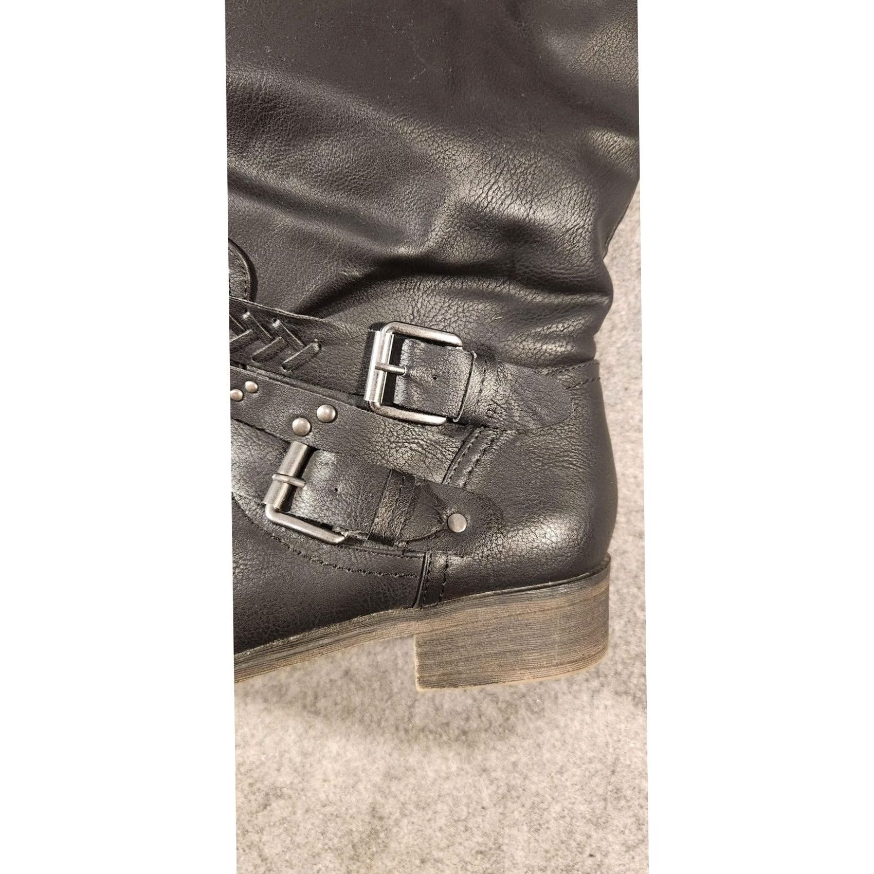 XOXO XOXO Makena Boots Womens 8.5 Black Knee High Biker Buckle Strap Zip Size US 9 / IT 39 - 2 Thumbnail